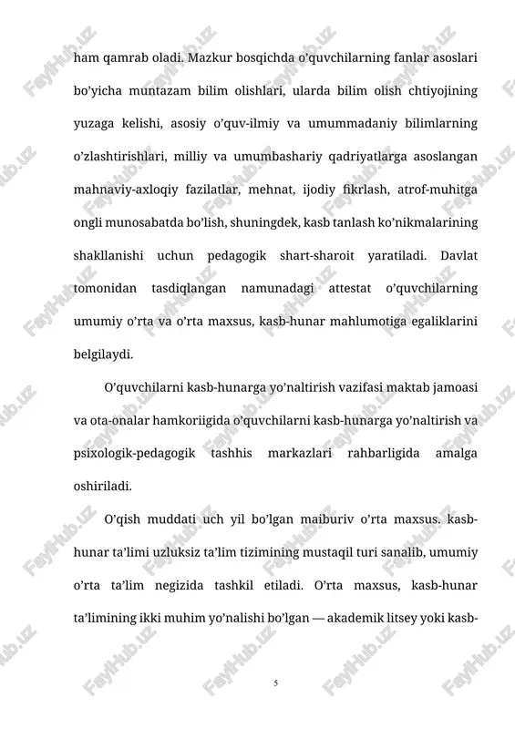 . bakalavr darajasiga ega bo’lgan shaxs oliy ta’lim tizimi yo’nalishidagi o’zi tanlagan soha bo’yicha oliy mahlumotli mutaxassis hisoblanadi va davlat klassifikatorida belgilangan lavozimda ishlash huquqiga ega bo’ladi. magistratura aniq mutaxassislik bo’yicha fundamental va amaliy bilim beradigan, bakalavriat negizida ta’lim muddati kamida ikki yil davom etadigan oliy ta’lim boiib, magistraturadagi tahsil yakuniy klassifikatsion davlat attestatsiyasiga muvofiq olib boriladi. magistr bakalavr darajasidagi mutaxassisdan farqli mahlum ixtisoslik bo’yicha ta’lim olgan yuqori malakali mutaxassis hisoblanib, u ilm-fan sohasida, ishlab chiqarishning mashuliyatli lavozimlarida faoliyat ko’rsatadi. u aspiranturaga kirish huquqiga ega. o’zbekiston respublikasida quyidagi turdagi oliy ta’lim muassasalari faoliyat ko’rsatadi: oliv o’quv yurtidan keyingi ta’lim iamivatning oliy malakali ilmiy va ilmiy pedagog kadrlarga bo’lgan ehtiyojlarini qondirish, shaxsning ijodiy ta’lim — kasb-hunar manfaatlarini qanoatlantirishga qaratilib, oliy o’quv yurtlari va ilmiy-tadqiqot muassasalarida aspirantura, adhyunktura va doktoranturada ta’lim olish, shuningdek, mustaqil tadqiqotchilik faoliyatini tashkil etish asosida amalga oshiriladi. oliy o’quv yurtidan keyingi ta’lim nomzodlik yoki doktorlik dissertatsiyalarining himoyasi bilan …