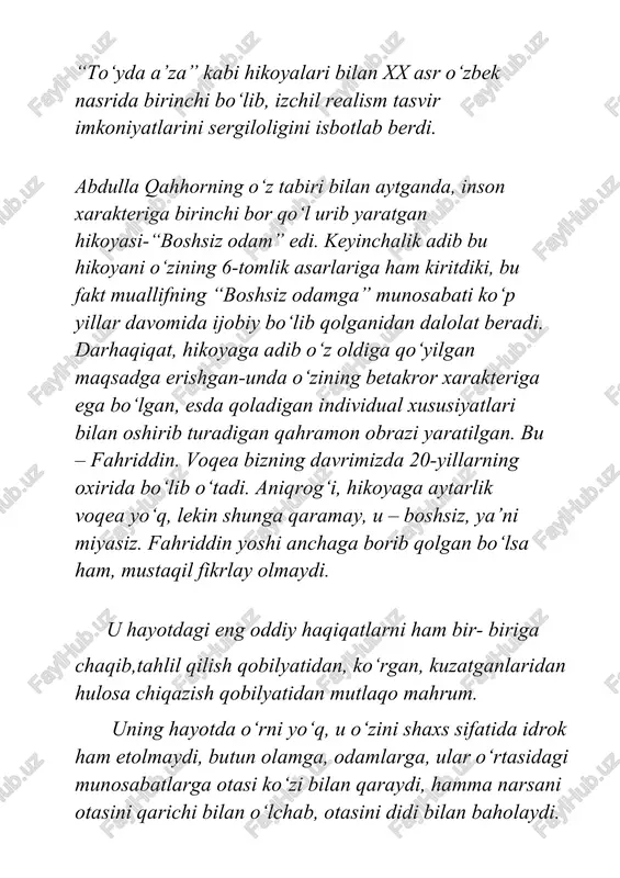 i, alamli oqibatini hali oxirigacha anglab yetmagan odamning holati,bu yerda juda aniq va tabiiy ochilgan. uning titrashi ham, jovdirashi ham, najod izlab odamlarga mo‘ltirashi ham, madorsiz tizzalari ham dabdurustdan qattiq zarba yeb, karaxt bo‘lib qolgan odamning ahvolini yaxshi ifodalaydi. bu tasvir o‘quvchiga qobil boboga achinish hissini uyg‘otadi, uning taqdiri bizga yaqin bo‘lib qoladi, biz ham endi qobil bobo bu fojiadan qanday qilib qutulishni kuzata boshlaymiz.. yozuvchi hikoya voqeasining tabiiy oqimini susaytirishdi, vaziyat talab qilgan eng hayotiy detallarni kiritib, xarakterni kuchaytiradi. voqeaga burunsiz ellikboshi aralashadi. uning birinchi qadamlaridanoq biz ellikboshining qanaqa odamligini payqay boshlaymiz. u qobil boboning uyiga kelishi zamon, darhol og‘il yonida taftish o’tkazadi: “u og‘ilga kirib teshikim,ho‘kiz bog‘lashgan ustunni qimirlatib ham ko‘radi”. uning bu harakatlatlarida, ayniqsa, ustunni qimirlatib ko‘rishida boshiga falokat tushgan qobil boboning taqdiriga, qayg‘usiga befarq qarash, loqaydlik seziladi.u o‘zining taftishi bilan biron chora topishga, o‘g‘rini tezroq izlab, ko‘rishga urinayotgani yo‘q. aslida uning taftishi ma’nosiz, shunchaki rasmiyat uchun …