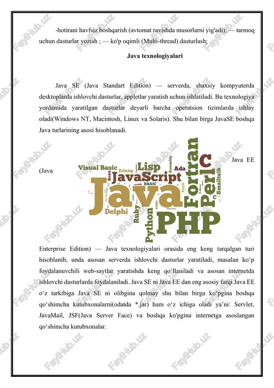 i, xaqiqiy tiplarning ham bir necha turlari mavjud: «float» tipi ba’zi protsessorlarda tezroq ishlaydi, kichikroq aniqlikdagi qiymatlar uchun ishlatiladi, agar qiymat juda kichik yoki juda katta bo‘lsa bu tipni ishlatib bo‘lmaydi. bunday holda «double» tipidan foydalaniladi. matematik amallarni bajarishga mo‘ljallangan protsessorlarda, bu tip hattoki «float«dan ham tez ishlaydi. shunday ekan, har doimgidek, qo‘yilgan vazifaga qarab tip tanlanaveradi. 3. simvolli tur — char. bu tip simvollarni saqlash uchun ishlatiladi. misol uchun, sonlar, raqamlar, belgilar va hakazo. java tilida simvollarni saqlash uchun unicode kodirovkasidan foydalaniladi. bu kodirovkada, barcha simvollar raqamlar ko‘rinishida bo‘ladi. misol uchun, «a» simoli unicodeda 0410 raqami bilan belgilangan. demak, barcha simvollarni(barcha davlat tillaridagi harflarni ham) raqam orqali ifodalash mumkin ekan. bu tur tezkor xotiradan 2 bayt joy oladi va uning oraliq qiymati 0 dan 65536 gachadir. dastur tuzishda simvollar uchun, shu tipning o‘zi kifoya qiladi. 4. mantiqiy tur — boolean. bu tip 2 xil qiymatni qabul qilishi mumkin: true, …