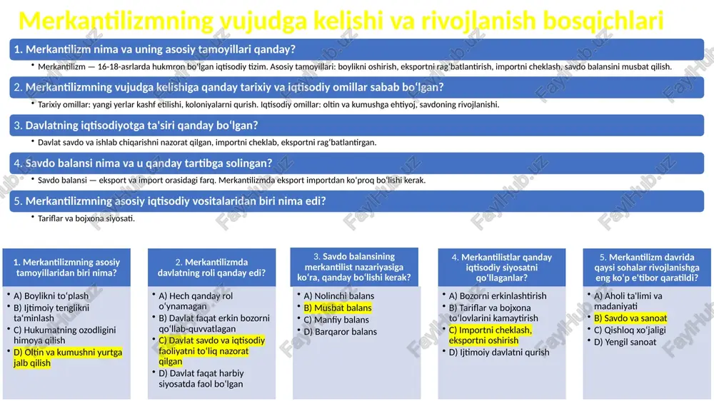ik maktabning asosiy vakillari kimlar edi va ular qaysi iqtisodiy nazariyalarni ilgari surgan? uilliam petti qanday qilib iqtisodiyotda statistikani qo‘llashni boshlab berdi? uilliam pettining iqtisodiy nazariyasida yerning o‘rni qanday belgilangan? 1. petti iqtisodiy jarayonlarda statistikani qo‘llashga kimdan oldin intilgan? a) adam smit b) karl marks c) david ricardo d) uilliam petti javob: d) uilliam petti 2. petti iqtisodiyotda qanday resurslar asosiy rolni o‘ynaydi deb hisoblagan? a) kapital va mehnat b) tabiiy resurslar va kapital c) kapital va texnologiya d) yer, kapital, va mehnat javob: d) yer, kapital, va mehnat 3. "treatise of taxes and contributions" asarini kim yozgan? a) karl marks b) uilliam petti c) david ricardo d) adam smit javob: b) uilliam pett 4. petti qanday iqtisodiy nazariyani rivojlantirishga harakat qilgan? a) bozor qiymati nazariyasi b) mehnat qiymati nazariyasi c) nashiya iqtisodiyoti nazariyasi d) yalpi milliy daromad nazariyasi javob: b) mehnat qiymati nazariyasi 5. uilliam petti iqtisodiy fikrda qanday …