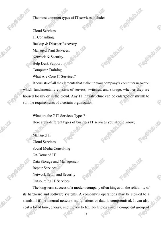 variety of services, from simple advice to comprehensive management of your system’s hardware and software. you can hire a virtual chief information officer to manage your in-house it department, or you can outsource your it fully and use the agency’s full-time professionals to handle everything. these infrastructure services, regardless of the providers’ specific function in your operations, can be a vital component of your business process strategy, guaranteeing that your company will never fall behind the technological curve. it services consulting it consulting services are a kind of advice services that assist clients in evaluating various technological strategies and, as a result, coordinating their technological strategies with their business or process plans. these consulting services provide strategic, architectural, operational, and implementation planning to assist customers’ it initiatives. strategic planning entails advising services including determining a client’s it requirements and developing a strategy for implementing the chosen system. to build the …
