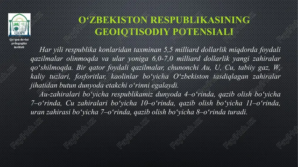 h — turlicha elektr oʻtkazuvchanlik xossasiga ega boʻlgan materiallarni ajratish uchun qoʻllaniladi. elektrostatik qurilmalarining tuzilishi magnitli seperatorlar kabi, faqat magnit oʻrniga qarshi qutbga ega boʻlgan toʻgʻrilagichli elektrod oʻrnatiladi. yuqori elektr oʻtkazuvchanlikka ega boʻlgan mineral zarrachalari qarshi zaryadlanadi va bunkerdan itariladi, dielektrik zarrachalar esa transporter lentasi joylashgan bunkerga tushadi. xom-ashyodan kompleks va oqilona foydalanish yangi materiallarni, shuningdek yangi xom ashyo materiallarini qidirib topish masalasi asosan olti yoʻl bilan amalga oshiriladi. bular: 1. iloji boricha arzon xom ashyolarni qidirib topish va ishlatish (gaz va neft). 2. xom ashyodan chiqindi chiqarmaslik. 3. konsentrlangan xom ashyo va mahsulotlar ishlatish. 4. juda toza xom ashyolar ishlatish. 5. texnika maqsadlari uchun ishlatiladigan ozuqli xom ashyolarni ozuqsiz xom ashyo bilan almashtirish. 6. imkon darajasida mahalliy xom ashyolardan foydalanish. tayyor mahsulot uchun sarflanadigan xom ashyo miqdori mahsulot tayyor mahsulot uchun sarflanganangan xom ashyo miqdori (t) alyuminiy 60,0 mis 100,0 nikel 200,0 qalay 300,0 brom 20000 dan ziyod fosfor …