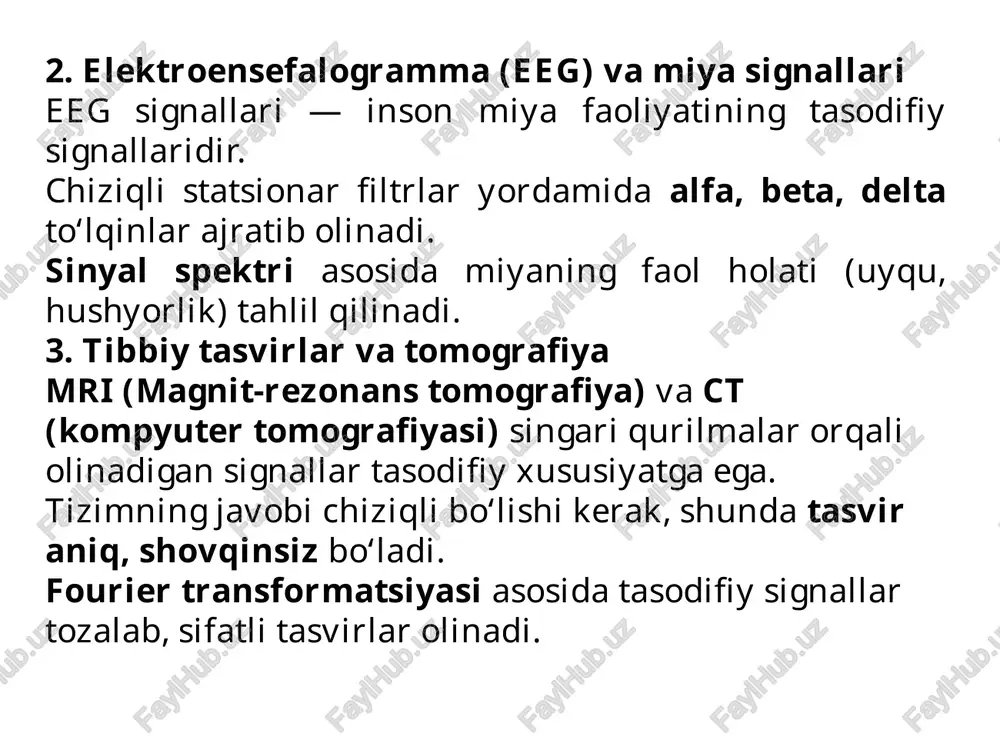 . 2 o@nsa owe @ pasounicron” a qa (@ «)) bgl eng © — gpt-4|openal © tasodifiy signal ta’siri x [se ee ne eaters atmosfera shovgini nima: | @) @™ = = <€ @ @ @ chatgpt.com tasodifiy signal ta’siri rs mepesecrn @$ @ chatgpt v & monenurecan ® 2. zanjirga kiruvchi signal va chiqish signali agar tizimga x(t) tasodifiy signal berilsa, tizim chigishi: y(t) — x(t) * a(t) ya'ni, bu — konvolyutsiya. 3. chiqish signalining statistik xossalari < o'rtacha qiymat: agar kirish signali x(t) ning o‘rtacha qiymati mayjud bo'lsa, chigish signalining o'rtacha qiymati: w() = bo) = f axlo)ble—r)ar agar tizim statsionar va signal ergodik, bu o'zgarma. v smat bo'lishi mumkin. + & unctpymente: gq @ chatgpt moxer gonycxars own6xu, pekomevayem nposepats eaxxyto nubopmal wo. @ @%) bl ing © _— gpt-4|openal € @ g @ chatgpt.com g @ chatart v © tasodifiy signal ta’siri x [se ee ne …