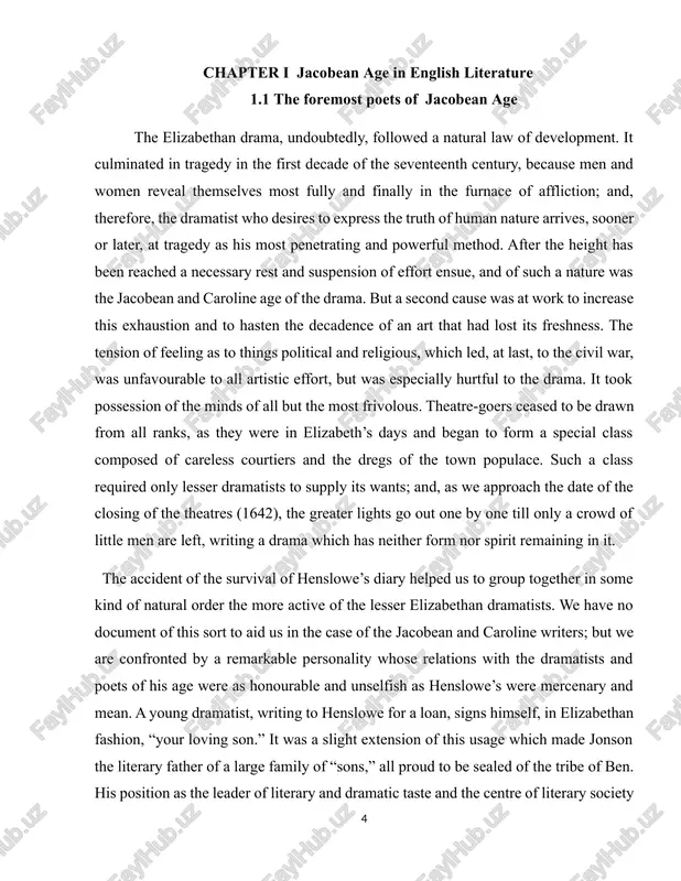 y can be readily imitated by lesser men who manufacture smaller pieces of the same stuff. jonson’s most remarkable plays were quarries from which contemporary writers chose what suited them, diligently working it into some sort of artistic shape. for these reasons jonson occupies an exceptional relation towards the literature of the jacobean age, and may be regarded as a centre round which the lesser dramatists are grouped. he fails us only when we deal with romantic tragicomedy, in which species fletcher and massinger are the dominating influences. but the lesser writers of romantic drama are so weak that we shall have no space for detailed examination of their work. 1.2 restoration in jacobean period elizabethan literature generally reflects the exuberant self-confidence of a nation expanding its powers, increasing its wealth, and thus keeping at bay its serious social and religious problems. disillusion and pessimism followed, however, during the unstable …
