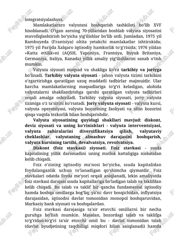 oydalanganlik uchun to’lanadigan qo’shimcha qiymatdir. foiz stavkalari odatda foyda me'yori orqali aniqlanadi, lekin amaliyotda foiz stavkasi darajasi ssuda kapitallariga bo’ladigan talab va taklifdan kelib chiqadi. bu talab va taklif bir qancha fundamental iqtisodiy hamda boshqa omillarga bog’liq, ya'ni: davr bosqichidan, inflyatsiya darajasidan, iqtisodni davlat tomonidan monopol boshqaruvidan, markaziy bank siyosati va boshqalardan. foiz stavkasi darajasiga ta'sir etuvchi omillarni bir necha guruhga bo’lish mumkin. masalan, bozordagi talab va taklifga to’g’ridan-to’g’ri ta'sir etuvchi omil bu - davlat tomonidan talab (davlat byudjetining taqchilligi miqdori bilan aniqlanadi) hamda savdo, ishlab chiqarish kompaniyalari va aholi o’rtasidagi talab va taklif. ichki omillar ham muhim o’rin tutadi. bular jumlasiga xorijiy, milliy va xalqaro bozordagi stavkalar darajasi, kapitallar harakatini cheklashlar, to’lov balansini ahvoli kabilarni ko’rsatish mumkin. va nixoyat, bir qancha omillar borki, ular stavkalarning o’sishiga tezrok ta'sir etadi. ammo, ular talab va taklifga, kutilayotgan inflyatsiyaning oldini olishga, xavf-xatarlar, soliqlar, valyuta kursi tushishi an'anasiga va shu kabilarga ta'sir etmaydi. …