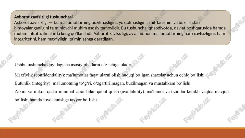 ‘lsa, shunchalik ko‘proq ularni oldini olish uchun kuchli himoya choralari va bilimlar talab etiladi shuningdek, axborot tarmoqlariga tahdidlar avvalo viruslar, malware, phishing hujumlari (zarur bo‘lsa, firibgarlik yoki shubhali havolalar orqali shaxsiy ma’lumotlarni o‘g‘irlash), tarmoq xakerlik hujumlari va xashamalarga o‘xshash jinoyat turlarini o‘z ichiga oladi. viruslar — bu zararli dasturlar bo‘lib, ular kompyuterlar va tarmoqlarga kirib, ularga zarar yetkazadi yoki ma’lumotlarni o‘g‘irlash bilan shug‘ullanadi. malware — ya’ni zararli dasturiy ta’minot, odatda, tarmoq himoyasini buzish, fayllar buzilishiga olib keladi yoki viruslar bilan birga ishlash orqali tizimni ochiq qoldiradi. phishing hujumlar esa, odatda, shubhali elektron pochtalar yoki saytlar orqali insonlarning maxfiy ma’lumotlarini o‘g‘irlash uchun qilinadi — masalan, kirish parollari, bank hisob raqamlari, shaxsiy ma’lumotlar. shuning uchun ham, tarmoqlarga planli yoki bexosdan suqilib kirishga urinishlar juda ko‘p bo‘lib, ular insonlarning va tashkilotlarning xavfsizligini tahdid qiladi. ularning eng mashhurlaridan biri — ddos (distributed denial of service) hujumlari bo‘lib, bu hujumda juda katta miqdordagi trafik tarmoqqa …