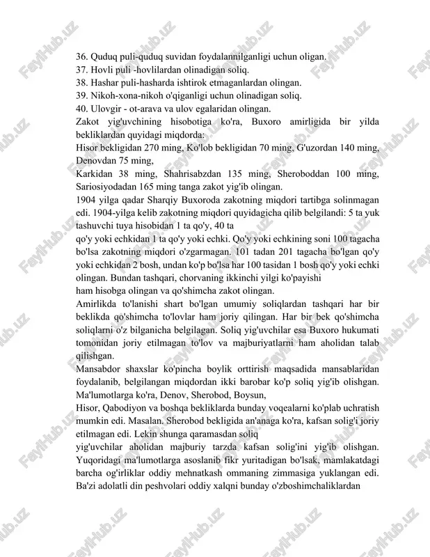 aholi tomonidan ham buxoro amiriga ko'plab norozilik va shikoyat xatlari yozilgan. misol tariqasida sherobod bekligida yashovchi dehqonlarning sherobod raisi mulla mansurbek ustidan amirga yozgan shikoyatini keltirish mumkin. unda sherobod raisi hunarmandlardan kuniga bir tanga ortiqcha soliq olayotgani, oldi-sotdi hujjatlarini rasmiylashtirish hamda muhr uchun qozi qancha so'rasa, u ham shuncha so'rayotganini, maktab pulini olishda esa belgilangandan ko'proq-oyiga 20 tanga olayotgani ma'lum qilinadi. ammo bunday shikoyatlar deyarli natijasiz qolardi. shu boisdan dehqonlar o'z oralaridan eng ishonchli vakillarni amir huzuriga yuborishgan. 1885 yilning 10 oktyabrida sheroboddan bir necha vakillar belgilangandan ko'p soliq olayotganligi uchun amlokdorlar ustidan shikoyat qilib amir huzuriga borishgan. lekin bu ham hech qanday natija bermaydi. amir aybdorlarni jazolash o'rniga sherobod begiga shikoyat qilib kelganlarga jazo berishni buyurgan. qozi mulla abdurahim va sherobod hukmdori sodiqboy tomonidan amirga yozilgan javob xatida shikoyatchilardan uchtasi hibsga olinganligi, qolgan uchtasi qochib ketganligi va ular qidiruvda ekanligi ma'lum qilingan. oldingi shikoyatlardan natija bo'lmagach, 1885 yil 31 …