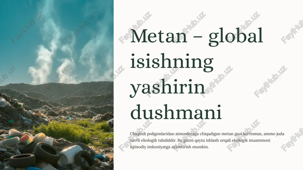 tsiyalari va statistik ma'lumotlar 02 bmt atrof-muhit dasturi (unep) "global waste management outlook" – chiqindilar boshqaruvi va biogaz potentsiali bo'yicha tadqiqotlar 03 biometan sanoati assotsiatsiyasi "rng production and environmental benefits" – rng ishlab chiqarish texnologiyalari va ekologik ta'siri 04 jahon banki "what a waste 2.0: global snapshot" – chiqindilar holati bo'yicha global statistik ma'lumotlar to'plami 05 o'zbekiston energetika vazirligi "qayta tiklanuvchi energiya strategiyasi 2030" – milliy dastur va rivojlanish yo'nalishlari barqaror kelajak uchun – bugun harakat qiling! 10 image1.png image2.png image3.png image4.png image5.png image6.png image7.png image8.png image9.png image10.png image11.png image12.png image13.png image14.png image15.png —