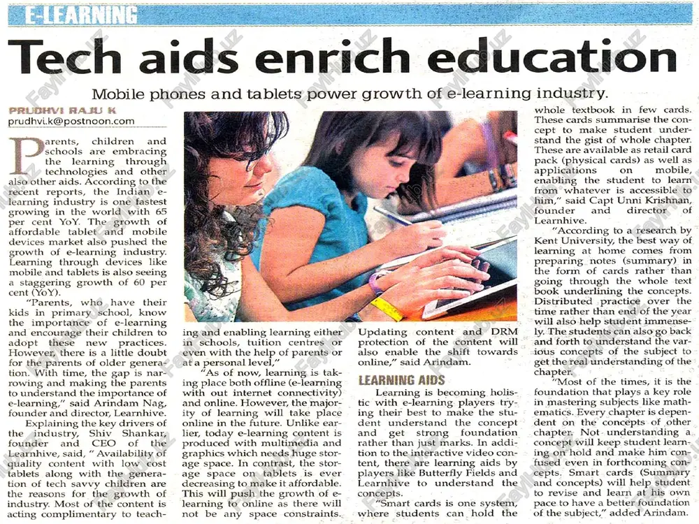 wing in the world with 65 per cent yoy. the growth of affordable tablet and mobile devices market also pushed the growth of e-learning industry. learning through devices like mobile and tablets is also seeing a staggering growth of 60 per cent (yoy). “parents, who have their kids in primary school, know the importance of e-learning and encourage their children to adopt these new practices. however, there is a little doubt for the parents of older genera- tion. with time, the gap is nar- rowing and making the parents to understand the importance of e-learning,” said arindam nag, founder and director, learnhive. explaining the key drivers of the industry, shiv shankar, founder and ceo of the learnhive, said, “ availability of quality content with low cost tablets along with the genera- tion of tech savvy children are the reasons for the growth of industry. most of the content is acting …