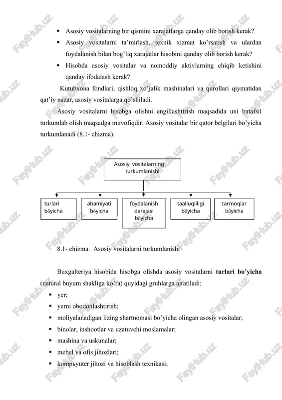 amalga oshirilishi mumkin. moliyaviy hiso-botning xalqaro standartlari (mhxs)ga muvofiq qiymatning quyidagi tushun-chalari mavjud: boshlang’ich qiymati; joriy qiymati; qoldiq qiymati; tugatish qiymati; asosiy vositalarni sotib olish, qurish, ishlab chiqarish yoki holatini yaxshilash bilan bog’liq to’g’ridan-to’g’ri xarajatlarni, jumladan, undan maqsadli foydalanish uchun zarur bo’lgan o’rnatish bilan bog’liq bo’lgan xarajatlarni o’z ichiga oladi. boshlang’ich qiymat — bu asosiy vositalarni yaratish (qurish va qayta qurish) yoki sotib olish bo’yicha xaqiqiy amalga oshirilgan xarajatlar qiymati bo’lib, jumladan to’langan va qayta qoplanmaydigan soliqlar va yig’imlar, shuningdek, tashib keltirish va montaj qilish, o’rnatish va foydalanishga topshirish bo’yicha xarajatlar va aktivni tayyorlanishi bo’yicha foydalanish uchun ishchi holatga keltirish bilan bevosita bog’liq bo’lgan boshqa xarajatlarni o’z ichiga oladi. boshlang’ich qiymat ob’ektni korxonada ishga tushirish paytida shakllanadi. asosiy vositani korxonada bo’lib turgan davri mobaynida faqat uning boshlang’ich qiymatida hisobga olinadi. mehnat vositalari turli davrlarda, turli mehnat unumdorligi darajasida, xom ashyo materiallarining baholari turlicha bo’lganda va turlicha ish haqi darajasi sharoitlarida …