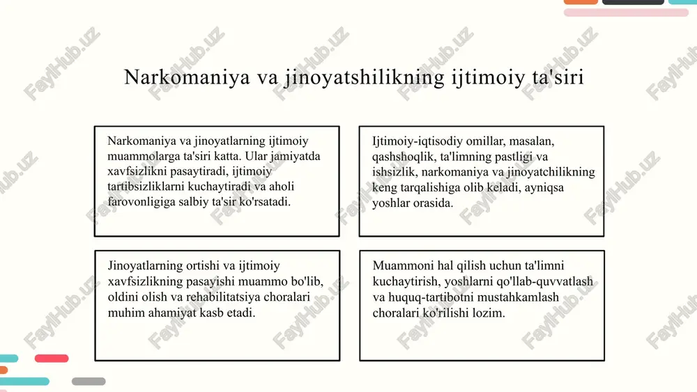 terapiya va detoksifikatsiya jarayonlarini o'z ichiga oladi. reabilitatsiya markazlari esa shaxsning tiklanishi va ijtimoiy hayotga moslashishida muhim rol o’ynaydi. photo by getty images on unsplash jamiyatda yordami: ijtimoiy mas'uliyat jamiyat narkomaniya bilan kurashda muhim rol o'ynaydi. ijtimoiy tashkilotlar, masalan, sog'liqni saqlash va ta'lim muassasalari, yordam ko'rsatadi va profilaktika dasturlarini amalga oshiradi. hamkorlik orqali, hukumat, nodavlat tashkilotlar va jamoalar muammo ustida ishlaydi. bu hamkorlik nafaqat narkomaniyani oldini olishga yordam beradi, balki yoshlar va oilalarni qo'llab-quvvatlashni ham ta'minlaydi. - jamiyatning narkomaniya bilan kurashdagi roli - ijtimoiy tashkilotlar va ularning faoliyati - narkomaniya bilan bog'liq muammolarni hal etish uchun hamkorlik oldini olish va davolash: kelajak istiqbollari oldini olish va davolash bo'yicha strategiyalar kelajakda innovatsion texnologiyalar va yondashuvlarni keng qo'llashni talab qiladi. sun'iy intellekt va mobil ilovalar kabi texnologiyalar yordamida profilaktika va davolash jarayonlari yanada samarali bo'lishi mumkin. shuningdek, jamiyatda ijtimoiy o'zgarishlar va barqarorlikni ta'minlash uchun keng qamrovli dasturlar va ta'lim kampaniyalari muhim ahamiyatga …