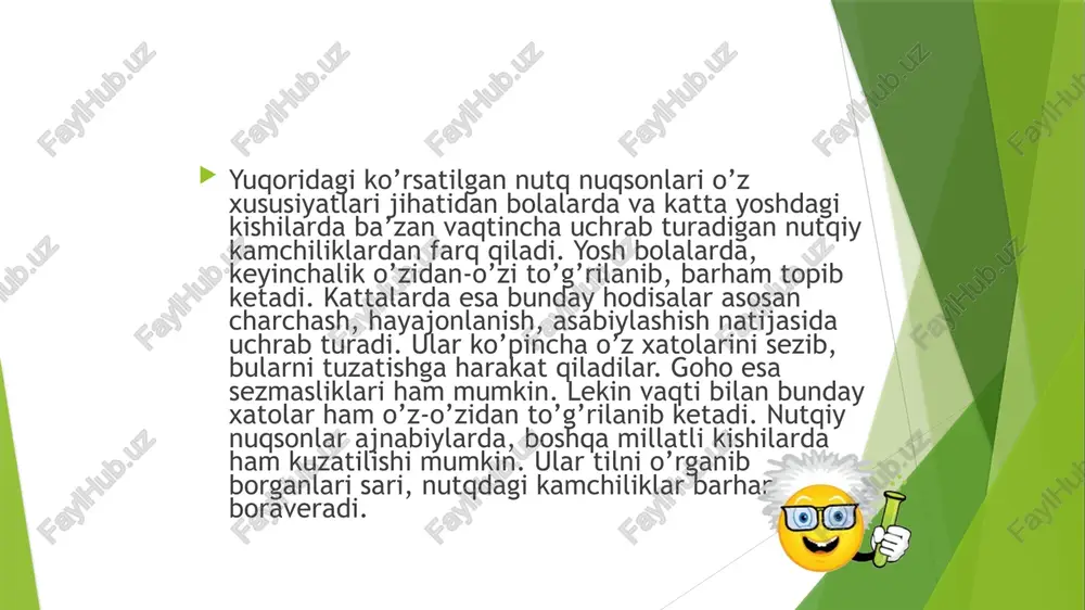 tadbiq etish masalalari bilan shug’ullanadi. logopediya fani mavzu bahsi, nutq kamchiligi bor kishilar bilan olib boriladigan ta’lim-tarbiya jarayoni. nutq kamchiligi bor kishi esa logopediya fanining o’rganish mavzusi hisoblanadi. hozirgi zamon logopediyasiga maktabgacha yoshdagi bolalar logopediyasi, o’smirlar hamda kattalar logopediyasi, maktab yoshdagi bolalar logopediyasi kiradi. logopediya fanining vazifalari turli hil nutq kamchiliklari bor kishilarning nutq faoliyati ontogenezini o’rganish. nutq kamchiliklarining sabablari va simptomatikasi, ularning turlari, kelib chiqish mexanizmlarini o’rganish, darajasini aniqlash. nutq kamchiliklarini kishi faoliyati, shaxsiyati, hulq-atvori, ruhiy rivojlanishiga ta’sirini o’rganish. eshitish, ko’rish, intellektual va boshqa kamchiliklarga ega bo’lgan anomal bolalar nutqiy faoliyatining ahvoli, yetishmovchiliklarni o’rganish, aniqlash. nutq kamchiliklarini aniqlash yo’llari, usullarini ishlab chiqish va amaliyotga tadbiq etish. nutq kamchiliklarini sistemaga solish, tasniflash…tizimga keltirish. nutq kamchiliklarining oldini olish, bartaraf etish printsiplari va usullarini, tashkiliy shakllarini belgilash, ishlab chiqish, takomillashtirish. logopedik ishni tashkil etish masalalarini ishlab chiqish. logopediya fani anatomiya, fiziologiya, neyrofiziologiya, otoloringologiya, nevropatologiya, psixopatologiya, pediatriya, lingvistik fanlar, psixolingvistika, psixologiya va pedagogika …