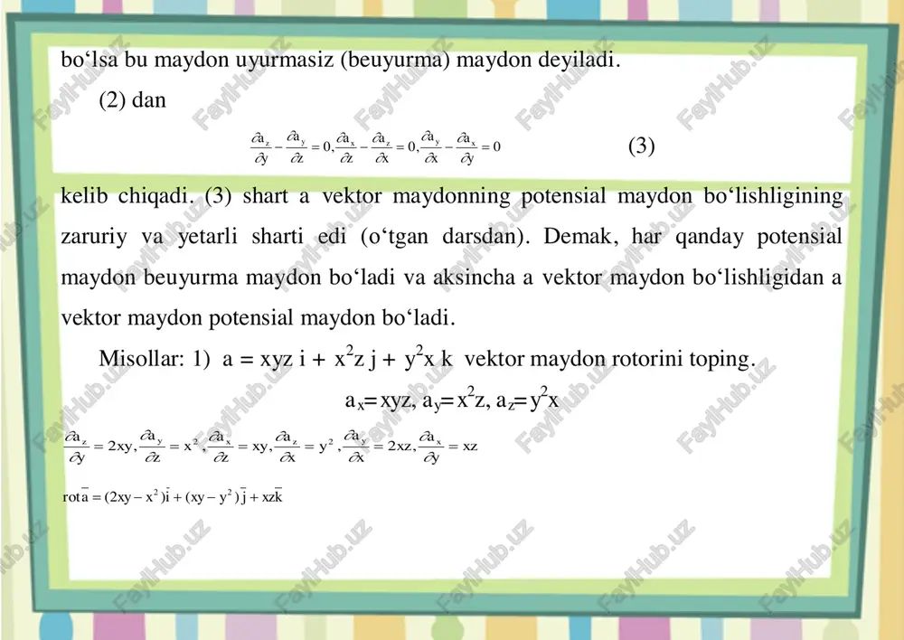 vektor maydon rotori (uyurmasi) va sirkulyatsiyasi uyutmasiz vektor maydon - Page 4