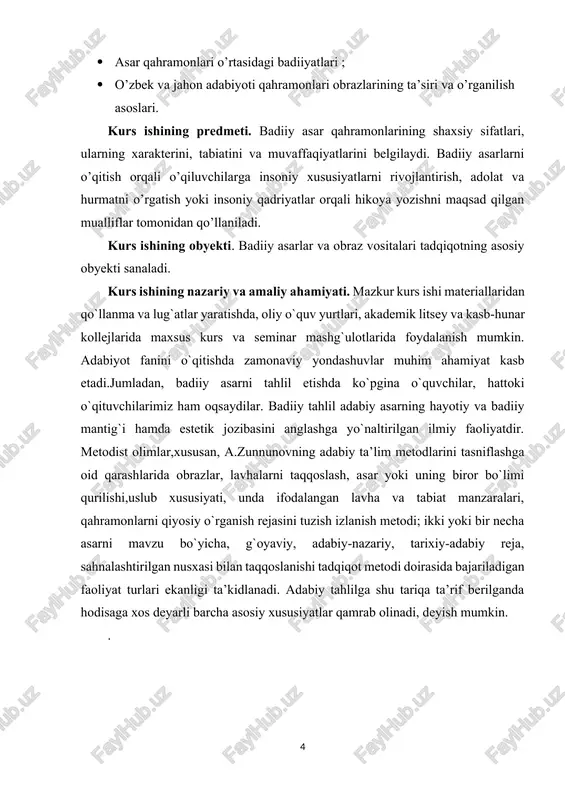 amoyon bo’ladi. asar syujeti qahramonlar xarakterini ochib beradigan voqealar zanjiri. inson o’zi haqida gapirgani uchun emas, balki uning xatti-harakati bilan baholanadi. 3. nutqni individuallashtirish... bu, shuningdek, qahramon xarakterini ochishning eng muhim vositalaridan biridir, chunki nutqda odam o’zini to’liq ochib beradi. qadim zamonlarda shunday aforizm bor edi: "gapla, men seni ko’raman". nutq qahramonning ijtimoiy mavqei, xarakteri, ma’lumoti, kasbi, temperamenti va boshqalar haqida tushuncha beradi. nosirning iste’dodi qahramonni nutqi orqali ochib bera olishi bilan belgilanadi. barcha rus klassik yozuvchilari personajlar nutqini individuallashtirish san’ati bilan ajralib turadi. 4. qahramon biografiyasi... badiiy asarda qahramonning, qoida tariqasida, ma’lum bir davrdagi hayoti tasvirlanadi. muayyan xarakter xususiyatlarining kelib chiqishini ochib berish uchun yozuvchi ko’pincha uning o’tmishi bilan bog’liq biografik ma’lumotlarni keltiradi. xullas, i.goncharovning “oblomov” romanida qahramonning bolaligi haqida hikoya qiluvchi “oblomov orzusi” bobida ilya ilyich nima uchun dangasa, hayotga mutlaqo yaroqsiz bo’lib o’sgani o’quvchiga oydinlashadi. chichikov xarakterini tushunish uchun muhim bo’lgan biografik ma’lumot n. gogol tomonidan "o’lik …