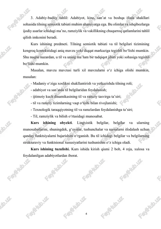 ri faqat predmetni koʻrsatmaydi, balki ma’noning oʻzini koʻrsatadi; 2) belgi shartli, ixtiyoriy, mazmuni esa shartli emas, u haqiqatni aks ettirishda aniqlanadi; 3)ma’no bilim fakti, miyada saqlanadi, belgi hamma vaqt undan tashqaridadir, deb koʻrsatadi. m.n.steblin-kamenskiy esa ma’noning mavjudligi til uchungina emas, balki har qanday belgilar tizimi uchun ham, har qanday metatil (metayazik) uchun ham xarakterli ekanligini koʻrsatadi. uning bu fikriga amal qilinsa, shaklni birinchi, mazmunni esa ikkinchi planga qoʻyishga toʻgʻri keladi sigmatik aspektda belgi predmet bilan aloqada boʻladi. sintaktik aspektda belgining boshqa belgi bilan aloqasidan qat’i nazar predmetning ma’no va funksiyasi bilan aloqada boʻladi. semantik aspektda belgi interpretatsiyasi (oʻtkazuvchi) va uning fikr ifodalash vositalari birga qoʻshib olib boriladi. pragmatik aspektda inson va ishoraning oʻzaro munosabatidan foydalaniladi. belgining lisoniy va nolisoniy xususiyatlari. belgi tizimi haqida fikr yuritganda uning lisoniy va nolisoniy belgilarini farqlash lozim. til belgisida tilning predmetga boʻlgan munosabati haqida fikr yuritiladi. til belgisi - kommunikativ va informativ belgilar tildagi soʻzlar …