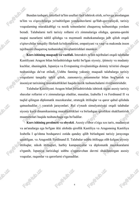 ari qo`lida edi. rekonkista vaqtidan boshlab dehqonlarning asosiy qismi shaxsan erkin hisoblangan. dehqonlar tsenz to`lab,feodallar yerlariga merosiy egalik qilganlar. yerlarni ular tashlab ketishlari mumkin bo`lgan va boshqa ma`lum huquqlarga ham ega bo`lganlar. ayniqsa arablardan tortib olingan yangi kastiliya va granadaga kelib o`rnashgan dehqonlarning sharoiti yaxshi bo`lgan. ular shaxsan erkin bo`lish bilan bir qatorda, kastiliya shaharlari kabi huquq va imtiyozlarga ega bo`lganlar. aragon va uning tarkibiga kirgan kataloniya, valensiya va navarraning ijtimoiy – siyosiy tuzumi kastiliyadan keskin farq qilgan. bu yerda xvi asrda ham krepostnoy qaramlikning eng og`ir ko`rinishlari saqlanib qolingan. feodallar dehqonlarning mulklarini meros olishi va ularni o`ldirishi mumkin bo`lgan. xv asr oxiridagi qo`zg`olondan keyin dehqonlar shaxsan erkinlikni qo`lga kiritishadi. xristianlikni qabul qilgan arablarning avlodlari – morisklar shahar va qishloqlarning ayanchli va huquqsiz kishilari hisoblangan. ular granada, andaluziya va sevil`yaning chekkalarida yashashgan. ular kamhosil yerlarga haydalib, hosilning 1/3 qismini sen`orga to`lashgan. bundan tashqari ular davlatga va cherkovga ham soliq to`laganlar, …
