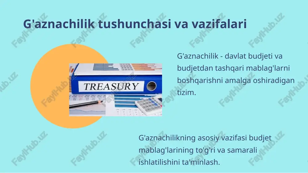 lik tizimidir. g'aznachilik hisobi va hisobotining tashkil etilishi g'aznachilik hisobi davlat byudjetining daromadlari va xarajatlarini aniq hisobga olishni o'z ichiga oladi. g'aznachilik hisobotlari moliya nazorati va byudjet siyosatini tahlil qilish uchun zarur. g'aznachilik hisobi va hisoboti qonunlar va boshqa me'yoriy hujjatlarga muvofiq olib boriladi. g'aznachilik ijrosining tahlili va nazorati 1 moliyaviy tahlil byudjet mablag'larining samaradorligi va taqsimlanishini tahlil qilish. 2 nazorat byudjet mablag'larining qonunlarga muvofiq ishlatilishini nazorat qilish. 3 hisobot moliyaviy hisobotlarning aniqligi va to'g'riligini tekshirish. g'aznachilik xizmati qo'mitasining amaldagi biznes jarayonlari dastlabki nazorat yuridik va moliyaviy majburiyatlarni ro'yxatdan o'tkazishdan avval normativ xujjatlarga muvofiqligini o'rganish dasturda nazorat cheklovlari o'rnatish orqali nazoratni amalga oshirish joriy nazorat ro'yxatdan o'tkazilgan yuridik majburiyatlarni normativ xujjatlarga muvofiqligini o'rganish amalga oshirilgan to'lov xujjatlarini belgilangan tartiblarga muvofiqligini o'rganish risklarni boshqarish risklar reestrini shakllantirish, risklarni aniqlash aniqlangan risklardan kelib chiqib, intizomiy choralar ko'rish, dmniga ma'lumot taqdim etish profilaktika ishlarini amalga oshirish hududlarga va tegishli sohalarning vazirligiga aniqlangan holatlar …