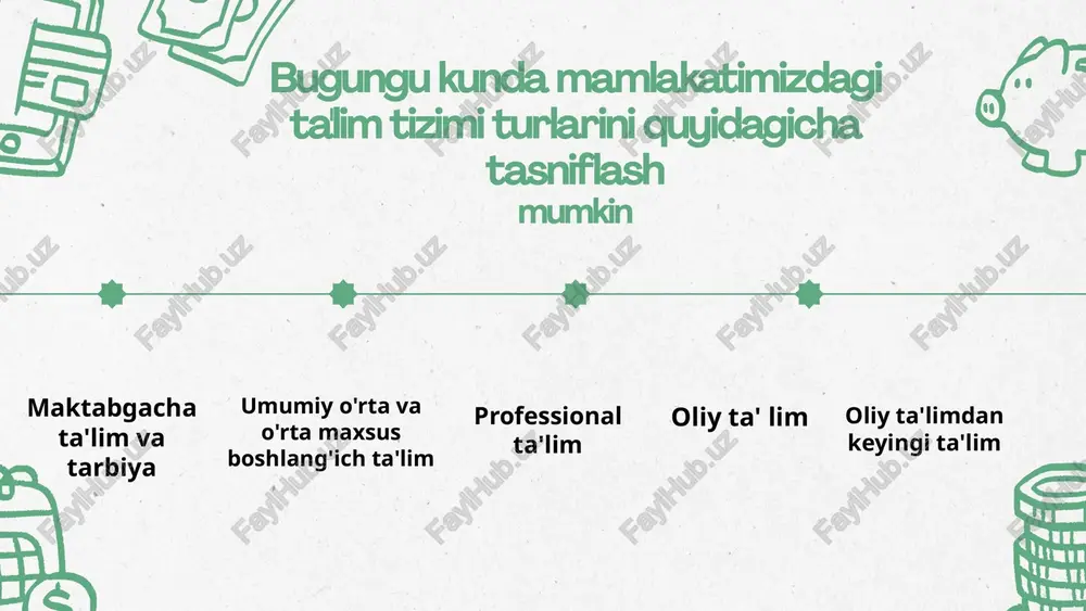 lda hozirgi byudjet mablag'lari tanqisligi sharoitida byudjet mablag'larini tejash mumkin va shu asosida muassasani moddiy-texnika bazasini rivojlantirish uchun poydevor yaratiladi. thank you very much! image9.svg image10.png image11.svg image12.png image13.svg image14.png image15.svg image16.png image17.svg image18.png image1.jpeg image19.svg image20.png image21.svg image22.png image23.svg image24.png image25.svg image26.png image27.svg image2.png image3.svg image4.png image5.svg image6.png image7.svg image8.png image28.jpeg image37.svg image38.png image39.svg image29.jpeg image30.png image31.svg image32.png image33.svg image34.png image35.svg image36.png image40.png image41.png image42.png image43.png image44.png image45.png image46.png image50.svg image51.png image47.png image52.svg image48.svg image49.png all ie << a rweapee reas x] + ta’lim tizimini moliyalashtirish manbalari moliyalashtirishning davlat moliyalashtirishning manbalari nodaviat manbalari byudjctdan tashgari davlat maqsadh jamg’armalari mablag ‘lari ta lim boshga muassasalarining manbalar rivojlantirish jamgarmasi -hisobot choragining -jamoatchilik so'nggi ish kuni oxirida yordami; o‘zbckiston xarajatlar smetasi -xorijiy kredit va respublikasi xalq boryiha tejalgan grantiar: ta‘limi vazirligi mablag lar; - - boshqa xususiy huzuridagi -pullik xizmatlar mablag "lar. byudjetdan tashqari rina cing respublika maqsad k - balansida turgan …