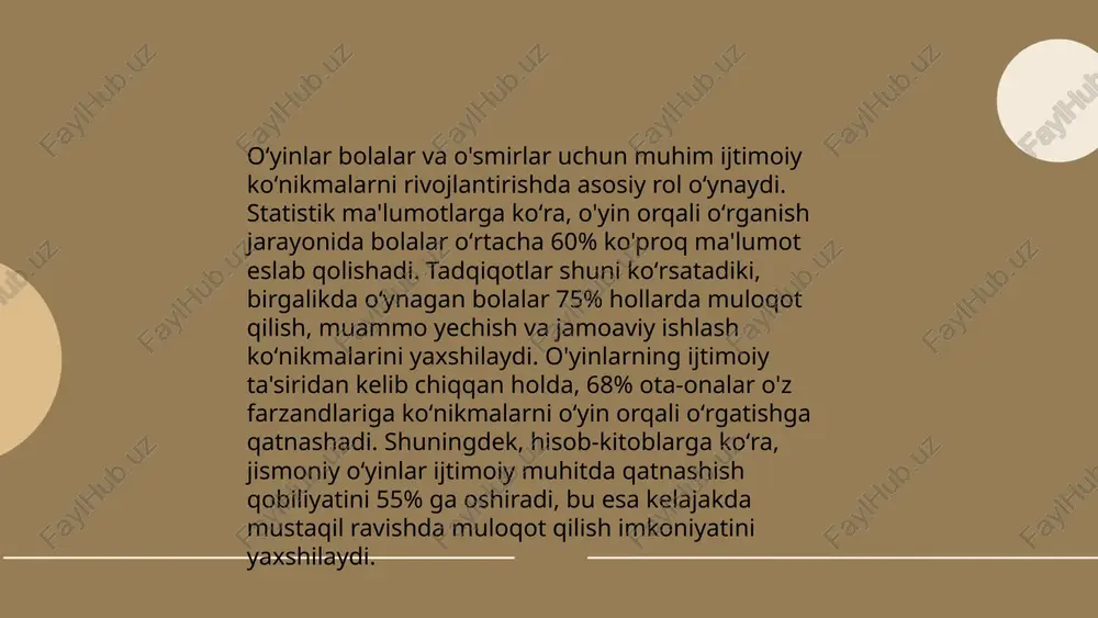 e’tiborga olish lozim. eng muhimi, o‘yinlar bolalarning rivojlanishiga mos va foydali bo‘lishini ta’minlashdir. bolalar oʻyinlarining amaliy ahamiyati qodirova mohinur e'tiboringiz uchun raxmat! image1.png image2.png image3.png image4.jpg image5.png image6.jpg image7.jpg /docprops/thumbnail.jpeg