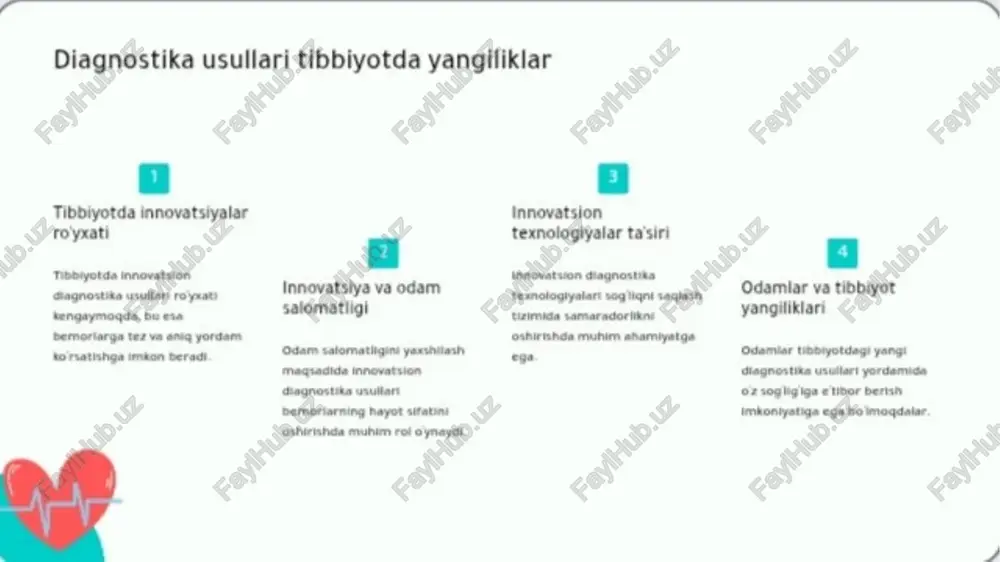 yotda diagnostika usullarining ozgarishi innovatsion usullar va sogliqni saqlash bh texroiogivatar ve sogtign’ sagiash inno ages vl ogg sau soha tern. aragystng we worsen nscbina ‘odamlar uchun foydali yechimiar "yang sla eric uenan sega’ sasiash areyontarl yna osonsahiad va testa eb tivviyotda innovatsiyatarning roti "obit novtston ular bemoraring eer va ni agstan chin arr rasbanat a innovatsion metodlar bilan sogliqni saqlash innovatsion metodlar va bemoriar ‘soglign! saglashda yangiimkoniyatiar rata tagrtn jarayolarin oaasasntrmagae. diagnostika usullarining tarixiy rivojlanishi tarixda diagnostika vsullari ‘regnstte waster ofan tot tarde ‘mutim anampatge ege b (nrayetar aren geri ban ‘org hechgan shitokoriik san‘atining ozgarishi shiroorar ar vomit yang snl ve metodetogyatrns olan, bemerlarnt eine yang yonsosnovrn innovatsion yondashuviar va insoniyat taryn rays inovetionyondesmev | ‘atage tagostitan bak ‘butan uy seh ‘orgertrgan diagnostikaning ‘zamonaviy korinishi ugung! tunes aagnotea ‘esol yon temeiogain ‘an bigeye ‘nghbiy oroarnar eis ‘earmoase raqamli texnologiyalar tibbiyotda innovatsion usullar va tajriba innovation aagnstta uaa stort …