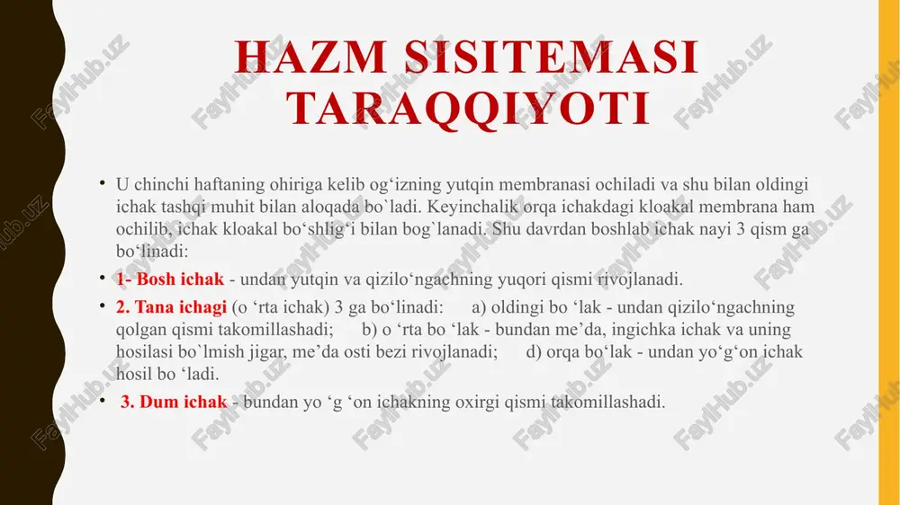 lali biriktiruvchi to‘qima tutadi. yumshoq tanglayning og’iz yuzasi va tilcha ko‘p qavatli yassi muguzlanmaydigan epiteliy bilan qoplangan va uning tagida ko‘plab so’rg‘ichlar hosil qiluvchi xususiy qavat joylashadi. yutish vaqtida yumshoq tanglay burun-halqum yo’lini berkitadi va ovqat luqmasini burun tomonga yo ‘naltirmaydi. image1.jpeg /docprops/thumbnail.jpeg ha sh