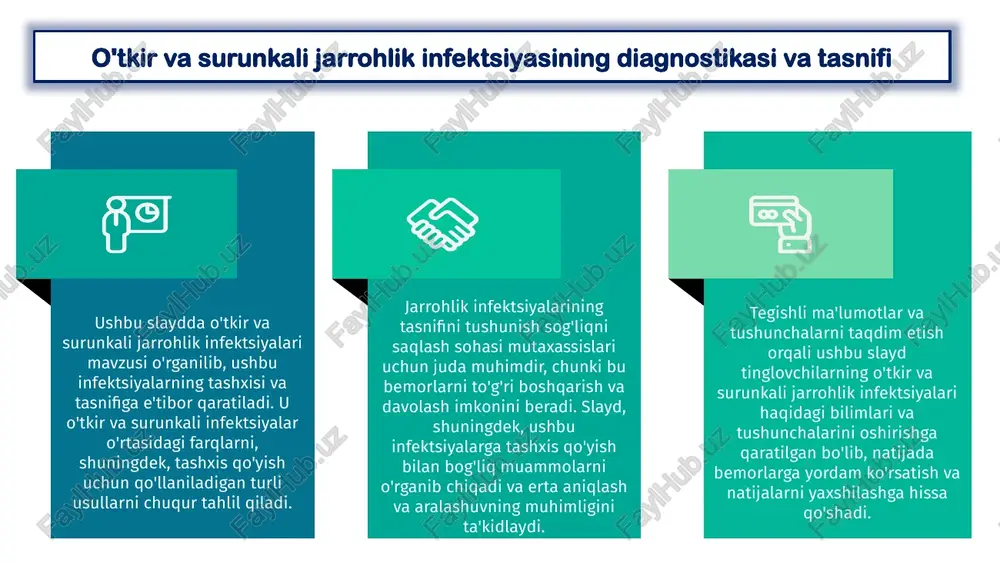 'minlash uchun yaqin kuzatuvni o'z ichiga olishi mumkin. bundan tashqari, bemorni operatsiyadan keyingi parvarish va infektsiya belgilari bo'yicha o'qitish o'tkir va surunkali jarrohlik infektsiyalarining oldini olishda juda muhimdir. surunkali jarrohlik infektsiyasini davolashdagi qiyinchiliklar o'tkir va surunkali jarrohlik infektsiyalari bemorlarni parvarish qilishda jiddiy qiyinchiliklar tug'diradi. o'tkir infektsiyalar odatda keyingi asoratlarni oldini olish uchun darhol aralashuvni talab qiladi. boshqa tomondan, surunkali infektsiyalar uzoq muddatli davolash va ehtiyotkorlik bilan monitoringni talab qiladi. surunkali jarrohlik infektsiyalari bilan kurashishdagi asosiy muammolardan biri antibiotiklarga qarshilikni rivojlantirishdir. bu samarali davolash usullarini topishda to'siqlar yaratadi va takroriy infektsiyalar xavfini oshiradi. bundan tashqari, surunkali infektsiyalarni boshqarish turli xil sog'liqni saqlash mutaxassislarini o'z ichiga olgan multidisipliner yondashuvni talab qiladi. xulosa qilib aytadigan bo'lsak, o'tkir va surunkali xirurgik infektsiyalarni davolash bemorning optimal natijalarini ta'minlash uchun moslashtirilgan davolash strategiyalarini talab qiladi. o'tkir infektsiyalar uchun o'z vaqtida aralashuvdan tortib surunkali holatlar uchun uzoq muddatli monitoring va hamkorlikka qadar samarali boshqaruv bemorning farovonligi uchun …