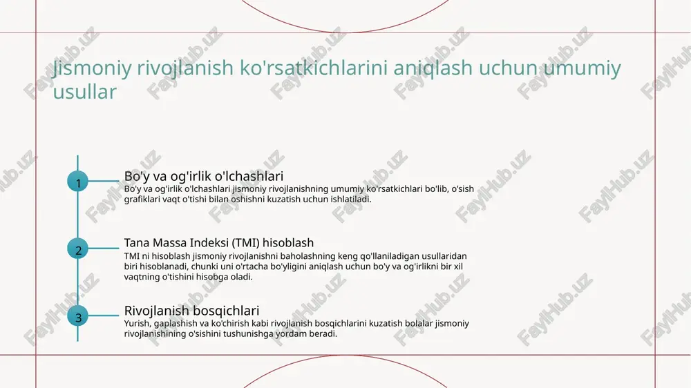 ag'batlantirish bolalar kundalik 60 minutdan kam o'rtacha yoki kuchli fiziksel faoliyatda ishtirok etishlari kerak, masalan, sport o'ynash, raqs qilish yoki suzish. dastlabki ovqatlar va atirgul ovqatlarni ta'minlash mahsulotlar, sabzavotlar, butun bug'doy, yog'lanma proteinlar va sut mahsulotlari ko'paytirilgan taomlar bolalarga sog'liqni saqlash odatlarini rivojlantirish va jismoniy rivojlanishlarini qo'llab-quvvatlaydi. to'g'ri uyqu va dam olishni ta'minlash 6-12 yoshdagi bolalar 9-12 soat tunliq uxlashlarga ehtiyoj duyadilar, shuning uchun odatli uyqu tartibi o'rnatish juda muhimdir. ekran vauchersiz va olamda o'yin o'ynashni cheklash bolalarni oshiq o'zgartirish va ekran vaucherni cheklash, ularga jismoniy rivojlanish uchun yordam bera oladi va sog'liqni saqlab turishadi. kechiktirilgan rivojlanish belgilari harakat qobiliyatlari til va kommunikatsiya jamoat va his-tuyuq rivojlanishi harakat qobiliyatlari so'nggi rivojlanishda, to'satdan, yurishda yoki narsalarni tutishda qiyinchilik ko'rsatishi mumkin. til va kommunikatsiyada kechiktirilgan rivojlanish belgilari, so'zlar miqdori cheklangan yoki gaplash uchun qiyinchilik ko'rsatishi mumkin. kechiktirilgan jamoat va his-tuyuq rivojlanishi ko'rsatishlari, ko'z bilan aloqani qurishda, hissiyotlarni ifodalashda yoki aloqalar qurishda qiyinchilik …