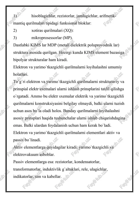 (eyak) ni loyihalash va ishlatishda agregatlashtirishni qo`llash katta foyda beradi. agregatlashtirish-o`zaro almashtiriladigan uzel va bloklardan tuzilgan apparatlarni konpanovkalash usulidir. agregatlashgan komplekslarni tuzishda unga kirgan barcha uzel va bloklarni to`la elektrik va konstruktiv almashinishi ko`zda tutiladi. asosiy tipoviy bloklar va subbloklar unifikasiyalashtirilgan, bu holat yangi apparaturalarni ishlab chiqish va ishlab chiqarishga tadbiq etish vaqtini keskin qisqartiradi. agregatli komplekslarga standart o`lchamlarga ega bo`lgan konstruktiv elementlar yig`masi kiradi. agregatli komplekslar nomentklaturasi shunday tuziladiki, nisbatan oz bloklar yig`indisini ma`lum soniida turli murakkablikka vazifaga ega bo`lgan qurilma va sistemalar ko`rish mumkin bo`lsin. agregat kompleksiga misol qilib emirilmaydigannazorat qurilmasi kompleksini olish mumkin. uni tarkibiga mashina, belgilangan cjastota generatori, analog-diskret o`zgartirgich va bir kanalli o`zi yozar rezistorlar subbloklari hamda bazi bir boshqa bloklar kiradi. elk\ektron va yarimo`tkazgichli qurilmalarni konstruktiv bajarilishi juda hilma hil va ularni vajifalari ishlatilish sohasi bilan aniqlanadi. maslan stasionar sharoitlarda ishlash uchun mo`ljallangan elektron apparaturani samoliot bortiga yoki kosmik kemada ishlatiladihan apparaturadan farqi katta. …