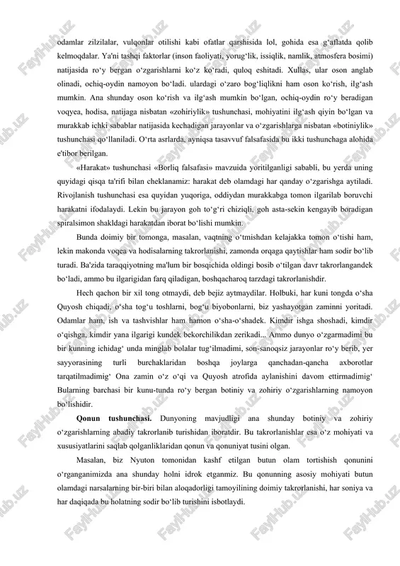 m umumiy bo‘lgan xossa, xususiyatlar bormig‘ eng avvalo, shuni aytish kerakki, olamdagi barcha narsa — tabiat, jamiyat va inson taraqqiyoti ma'lum qonunlar asosida amalga oshadi. fanlarning (ijtimoiy, gumanitar, tabiiy va h. k.) asosiy vazifasi har bir soha bo‘yicha tadqiqot o‘tkazib, qonunlarni kashf qilish yoki ularning amal qilish xususiyatlarini o‘rganish va ochib berishdan iborat. qancha ko‘p qonun kashf qilinsa, taraqqiyot shuncha tez bo‘ladi. taraqqiyot qonunlarini bilmasdan turib, rivojlanishga erishish qiyin. yaqin o‘tmishda iqtisodiyotning o‘ziga xos qonunlarini pisand qilmay, turli xil s'ezd, plenum, konferensiya qarorlari asosida eksperimentlar o‘tkazib, barcha uchun farovon hayot — kommunizm jamiyatini barpo qilmoqchi bo‘lishganini va bunday siyosat qanday oqibatlarga olib kelgani barchaga ma'lum. hozir mustaqil o‘zbekiston barcha rivojlangan mamlakatlar singari ijtimoiy yo‘naltirilgan bozor iqtisodiyotiga asoslangan demokratik davlat, fuqarolik jamiyati barpo qilish yo‘lidan bormoqda. bunda umumbashariy qonunlar va mamlakatimizning o‘ziga xos xususiyatlari e'tiborga olingan. endi shunday savol: nima uchun inson qonunni bilishi kerak? bunda oddiy misollarga murojaat qilamiz: yoz …