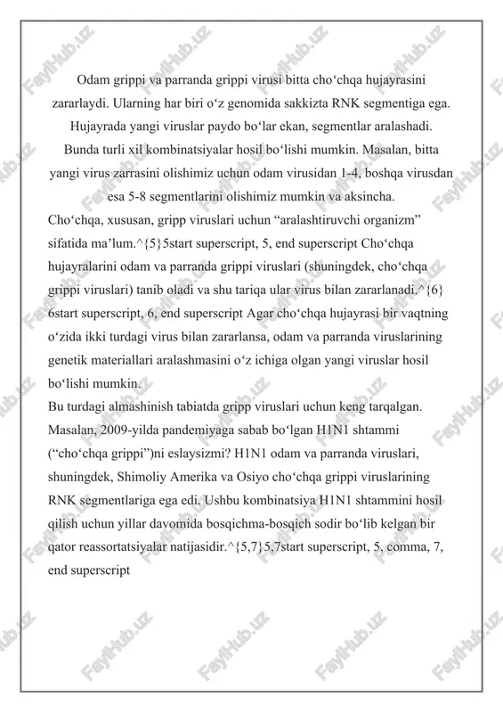 ript, 8, end superscript nega shunday boʻladi? asosiy farq nusxa koʻchirishga asoslanadi. aksariyat dnk saqlovchi viruslar oʻzlarining genetik materiallarini xoʻjayin hujayradan dnk polimerazalari deb nomlangan fermentlar yordamida nusxalab koʻchirishadi, bu esa “korreksiyalash” (xatolarni aniqlash va ularni toʻgʻrilash) bilan boʻladi. rnk saqlovchi viruslar esa rnk polimerazalari deb nomlangan fermentlardan foydalanadi, ularda korreksiyalash xususiyati yoʻq va shu tufayli koʻp turdagi xatolar sodir boʻladi.^99start superscript, 9, end superscript tematik vaziyat: oivning dori moddalariga chidamliligi odam immunotanqisligi virusi (oiv) – bu orttirilgan immunitet tanqisligi sindromi (oits) kasalligiga sabab boʻluvchi virus. oiv – bu rnk saqlovchi virus boʻlib, yuqori mutatsion koʻrsatkichlarga ega, bu esa ularning tez rivojlanib, dori vositalariga chidamli shtammlarning paydo boʻlishiga olib keladi. oivning yuqori mutatsiya koʻrsatkichi oiv kabi rnk saqlovchi viruslarning mutatsiya koʻrsatkichlari yuqori boʻlgani sababli bemor tanasida oiv viruslari populyatsiyasida juda koʻp irsiy oʻzgarishlar sodir boʻladi. aksariyat mutatsiyalar zararli boʻladi va mutant viruslar shunchaki “halok boʻladi” (koʻpayish qobiliyatiga ega boʻlmay qoladi). …