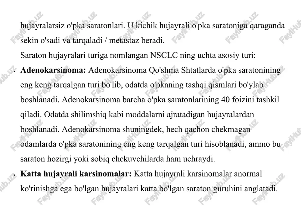 bosqichiga qarab o'pka saratoni bir necha usul bilan davolanadi. quyida o'pka saratonini davolashning eng keng tarqalgan davolash turlari keltirilgan. · jarrohlik · kemoterapi · radiatsion terapiya · maqsadli davolash · immünoterapi kichkina hujayrali bo'lmagan o'pka saratoni odatda jarrohlik, ximioterapiya, radiatsiya terapiyasi, maqsadli terapiya yoki ushbu davolash usullarining kombinatsiyasi bilan davolanadi. ushbu saraton kasalliklarini davolash usullari saraton kasalligining bosqichiga, bemorlarning umumiy salomatligi va o'pka faoliyatiga va saratonning boshqa xususiyatlariga bog'liq. kimyoterapiya tez o'sadigan hujayralarda yaxshi ishlaydi. shunday qilib, tez o'sib boradigan va tarqaladigan kichik hujayrali o'pka saraton kasalligi odatda kimyoviy terapiya bilan davolanadi. agar bemorda cheklangan bosqichli kasallik, radiatsiya terapiyasi va kamdan-kam hollarda bo'lsa, operatsiya ushbu o'pka saratonini davolash usullari sifatida ham ko'rib chiqilishi mumkin. biroq, ushbu muolajalar bilan to'liq davolanish ehtimoli hali ham kam. o'pka saratonida parhez / ovqatlanishning o'rni o'ng o'pka saratoni kabi hayotga xavf soluvchi kasalliklardan saqlanish uchun to'g'ri ovqatlanish/to'g'ri ovqatlanish va qo'shimchalarni o'z ichiga olgan ovqatlanish muhim …