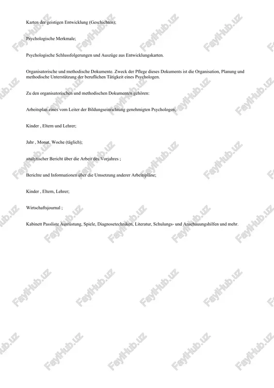 (täglich); analytischer bericht über die arbeit des vorjahres ; berichte und informationen über die umsetzung anderer arbeitspläne; kinder , eltern, lehrer; wirtschaftsjournal ; kabinett passliste ausrüstung, spiele, diagnosetechniken, literatur, schulungs- und anschauungshilfen und mehr.