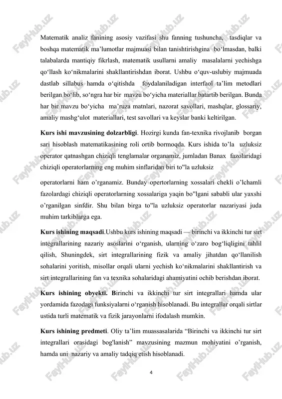 z: bu yerda s() sirtning yuzasi. 𝛌=max {():k=1,2,……..n} bo’lsin. 1.1.1ta’rif. agar ∀𝜀 > 0 uchun ∃𝛿 > 0 topilib ∀𝜆 0 d > p ld < (s) k ,) kkk (xh,z j se -< j s 0 p l ® ( ) ,, fxyz 3 r s ( ) s (s) (,,) fxyzdxdy òò 00 1 (s) (,,)limlimf,) pp n kkkk k fxyzdxdyd ll s ®® = ==(xh,z å òò (s) (,,) fxyzdxdy òò (,,) fxyz ( ) s (s)(s) (,,),(,,) fxyzdydzfxyzdzdx òòòò ( ) , zzxy = oxy oxz ozx ( ) ( ) ( ) ,,,,,,,, pxyzqxyzrxyz (s)(s)(s) (,,),(,,),(,,) pxyzdxdyqxyzdydzrxyzdzdx òòòòòò (s)(s)(s) (,,)(,,)(,,) pxyzdxdyqxyzdydzrxyzdzdx ++ òòòòòò (s) (,,)(,,)(,,) pxyzdxdyqxyzdydzrxyzdzdx ++ òò ()(s)(s) (,,)(,,)(,,) s pxyzdxdyqxyzdydzrxyzdzdx ++= òòòòòò 3 r ( ) s ( ) v ( ) s (,,) fxyz oxy 12 ()()() vvv =+ ( ) 1 s ( ) 2 s 12 ()() (,,)(,,) ss fxyzdxdyfxyzdxdy …