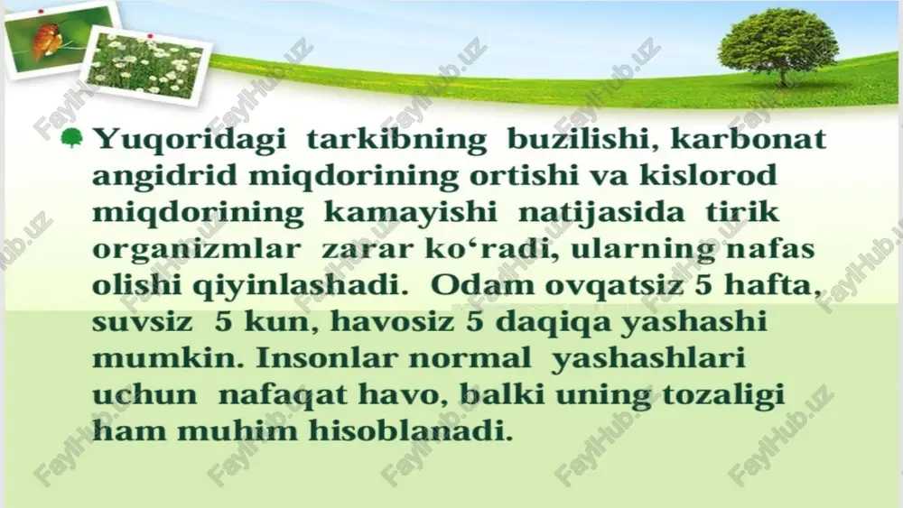 rish, ekstremal ob-havo hodisalarini bashorat qilish va toshqin va qurg'oqchilik bilan bog'liq xavflarni yumshatish uchun juda muhimdir. tumanning shakllanishi va xususiyatlari 1,2,3 tuman - havodagi suv bug'ining mayda suv tomchilariga kondensatsiyalanishi natijasida hosil bo'ladigan past bulutli bulutlarning bir turi. ko'rinishni kamaytiradi va turli shakllarda paydo bo'lishi mumkin. tumanning shakllanishiga namlik, harorat va topografiya kabi omillar ta'sir qiladi. tumanning har xil turlariga radiatsion tuman, adveksiya tumanlari va tepalik tumanlari kiradi. tumanning xususiyatlari uning turiga qarab farq qiladi. u zich yoki yamoq bo'lishi mumkin, bu transport va kundalik faoliyatga ta'sir qiladi. tuman ekotizim va iqlimda hal qiluvchi rol o'ynaydi. suvning tabiatda aylanma harakati do'l va qorning shakllanishi atmosferadagi suv muzlagan yog'ingarchilikning ikkala turi bo'lgan do'l va qorning shakllanishiga olib kelishi mumkin. do'l kuchli ko'tarilgan oqimlar suv tomchilarini baland balandliklarga olib chiqib, muz bo'laklariga aylanganda hosil bo'ladi. yomg'ir tomchilari esa yerga yetib bormasdan oldin muz bo'laklari bo'lib muzlashi natijasida qor paydo bo'ladi. bu, …