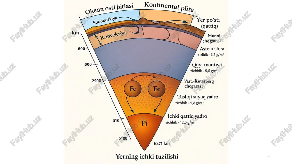 gan granit, gneys, kristalli slaneslar) ochilib, yer yuzasiga chiqib qoladi va bunday joylar qalqonlar deb ataladi * * plitalar - yer po‘sti platformalarining ko‘milib qolgan qismi. plita atamasini avstriyalik olim e.zyuss taklif qilgan. plitalar platformalarning ko‘tarilgan strukturasi - qalqonning aksi hisoblanadi. plita nisbatan cho‘kkan, mustahkam kristall jinslardan iborat burmalangan asos (quyi yarus) hamda uning ustini gorizontal yotgan yoki biroz burmalangan cho‘kindi jinslarning qalin qatlami (yuqori yarns, 1-16 km) qoplagan bo‘ladi. plitalar relyefning pasttekislik (turon, g‘arbiy sibir, amazonka) va tekisliklariga (buyuk xitoy, sharqiy yevropa tekisliklari) to‘g‘ri keladi. sinklinal (yun. synklino - egilaman) - sinklinal burma - cho'kindi va vulkanogen cho'kindi qatlamlaming botiq burmali strukturasi. sinklinalda egilgan qatlamlaming qabariq tomoni pastga qaragan bo‘ladi. geomorfologiya va geologiyasi asoslari geomorfologiya va geologiyasi asoslari gorst (nem. horst - do‘nglik, balandlik) - yer po‘stining uzilmalar bo‘yicha yuqoriga ko‘tarilgan qismi. gorstning o‘lchami turlicha - uzunasiga yuzlab km. ga, eni bir nechta o‘n km. ga yetadi. gorst turlari: …