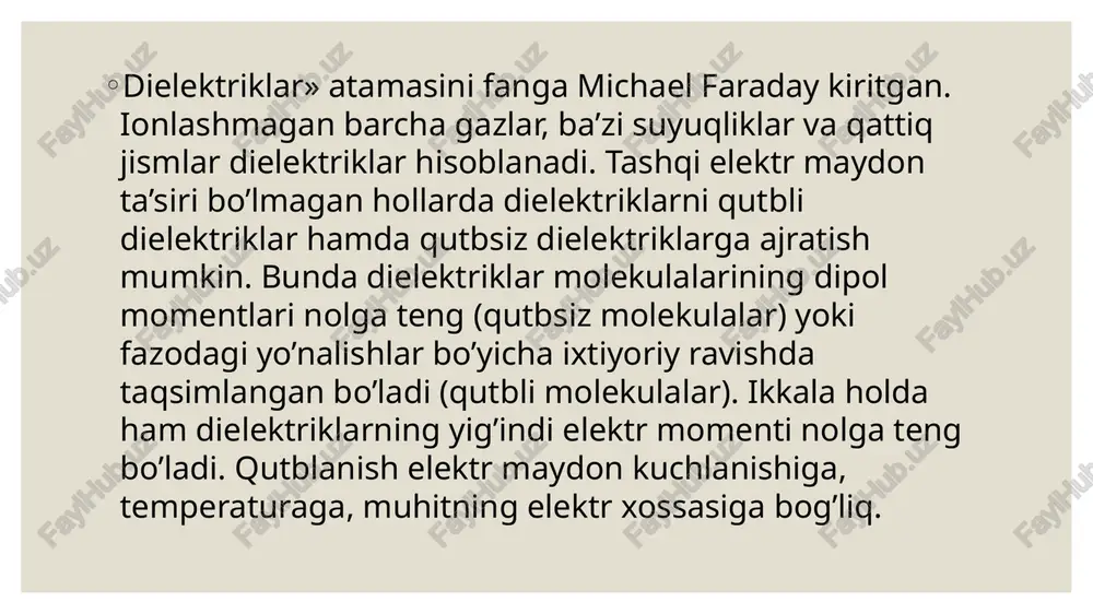 a tenglash uchun unga 4mp ni qo’yish kerk moddaning umumiy (makroskonik) qutblanishi p ayrim molekulalarning qutblanishining yig’indisician, odrat p-n) p. bu yerda ni-1 cm³ hajmdagi moddani tashkil qiluvchi molekulalar soni pohar bir molekulaning qutblanish qiymati. kondensator plastinkalar orasidagi istalgan bitta molekulaga tashqi mmaydoniga taʼsir qilib qolmasdan, balki molekulamizni o’rab turgan ichki lokal molekulayar maydon ham ta’sir qiladi. qo’shni molekulalar tashqi elektr maydont ta’sirida orientatsiyalangan holda bo’lganligi uchun ular tashqi maydonga o`z hissasi bilan qoʻshiladi. morze egri chizig’i. kimyoviy bog’lanishning asosiy parametrlari esr[ev, kdj/mol]- kimyoviy bog’lanish energiyasi rsv[a]– kimyoviy bog’lanish uzunligi he = f(g, a) misollar karbonat angidrid (co2) molekulasi oltingugurt dioksidi (so2) molekulasi misollar bf 3 molekulasi ph 3 molekulasi kimyoviy bog’lanishlarning tasnifi bog’lanish turlari kimyoviy bog’lanish kuchli bogʻlanish kovalent bog lanish ion aloqasi metall bogʻlanish kimyoviy bog’lanish kuchsiz bogʻlanish molekulyar bogʻlanish vodorod bogʻlanish h2 molekulasining hosil bo’lishidagi potensial energiya vodorod molekulasi uchun shredinger tenglamasi: (analitik yechim mumkin emas, taxminiy …