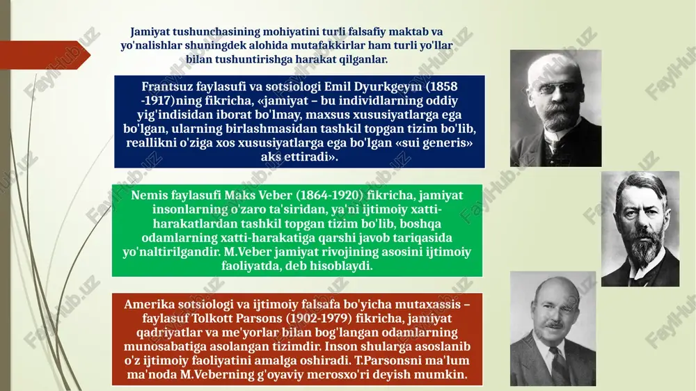tlar xarakteri turli xalqlarda turlicha "oila" ilmiy-amaliy markazi barkamol insonni shakllantirish, uni hayotga, mehnatga tayyorlash oilaning muqaddas vazifasi jamiyat to'rtta asosiy sohaga bo'linadi: iqtisodiy soha ijtimoiy soha ma'naviy soha siyosiy soha falsafa tarixida insonga murojaat etmagan, inson moddiy va ma'naviy borlig'ining turli tomonlarini bevosita yoki bilvosita tahlil qilmagan faylasuf yoki falsafiy yo'nalishni topish deyarli mumkin emas. aksariyat falsafiyva diniy tizimlar katta olam yoki makrokosmosga zid o'laroq, insonga mikrokosmos yoki kichik koinot sifatida qarab, uni butun olamni tushunish kaliti deb hisoblaganlar. faylasuflar inson sirining tagiga etish borliq jumbog'ining tagiga etish bilan barobar ekanligini qayta-qayta anglab etganlar. suqrotning «o'zligingni angla», «o'zingni bilsang, olamni bilasan» degan hikmatli so'zlari har bir tarixiy davrda yangicha ahamiyat kasb etadi. ulug' mutasavvuf abdulxoliq g'ijduvoniy insonni «kichik olam» deb hisoblagan. inson odam shaxs individ shaxsga aylanish – murakkab jarayon "odam" tushunchasi - biologik va ijtimoiy jihatlarni o'zida mujassamlashtiradigan tirik jonzotga, - odam zotiga, - nisbatan ishlatiladi. odam zotini …