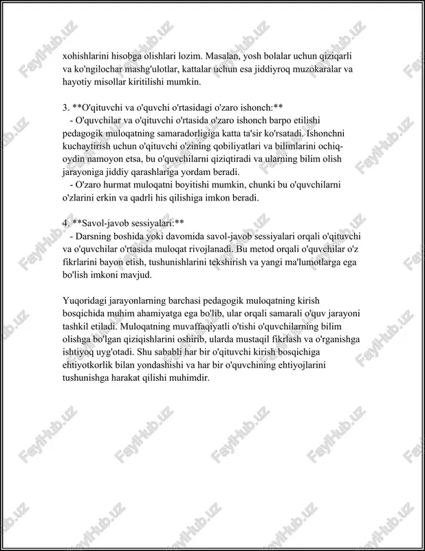 ki trenajorlar tashkil etishi mumkin. yoki, agar aniqlangan ehtiyojlardan biri o‘quvchilarni motivatsiyasini oshirish bo‘lsa, o‘qituvchi darslarni qiziqarli va interaktiv qilish yo‘llarini izlaydi. ma'lumotlarga ko‘ra, diagnostik baholash usullari bilan aniqlangan eng ko‘p ehtiyojlardan biri individual o‘rganish uslublarining muvofiqligini ta'minlashdir. har bir o‘quvchining o‘rganish uslubi har xil bo‘lishi mumkin va o‘qituvchi buni hisobga olishi lozim. diagnozlash bosqichi, shuningdek, o‘quvchilarni har xil qiyinchiliklar oldida qo‘llab-quvvatlash imkoniyatini beradi. bu, o‘z navbatida, ta'lim sifatini oshiradi va o‘quvchilar o‘z-o‘zini o‘rganishga tayyor bo‘lishlariga yordam beradi. masalan, bir tadqiqotga ko‘ra, o‘quvchilarning ehtiyojlariga mos ravishda o‘tkazilgan ta'lim jarayonlari natijasida ularning umumiy muvaffaqiyati 20-30% ga oshganligi qayd etilgan. bu esa diagnozlash bosqichining naqadar muhimligini yana bir bor tasdiqlaydi. umuman olganda, diagnozlash bosqichi ta'lim jarayonida muhim bosqichlardan biri hisoblanadi va u o‘quvchilarning ta'lim jarayoni samaradorligini oshirishga katta hissa qo‘shadi. 3. maqsad qo‘yish bosqichi: o‘quv maqsadlarini belgilash o‘quv jarayoni samaradorligini oshirish uchun maqsad qo‘yish bosqichi, ya'ni o‘quv maqsadlarini belgilash juda muhimdir. ushbu …