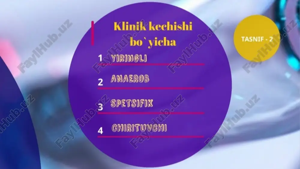 bezovta qiladi, tizza bo'g'imiga irradiaciyalanadi; mushaklar atrofiyasi kuzatiladi; bolalar majburiy holatlarni ixtiyot qilishadi (sonini bukib qor- niga yaqinlashtirib oladilar), nimagaki bu majburiy holatda bo'g'im qopi bo'shashib og'riq kamayadi, chov va dumba burmalari tekislanib qoladi, yiringli oqmalar bo'lishi mumkin, rentgenologik tekshiruvda aniqlanadi: bo'g'im oralig’i torayishi aniglanadi, yaqgollashgan osteopo- foz aniqlanadi, son suyagini boshini emirilishi yoki son suyagini yuqorigi ko’stini (acetabulumni) emiriiganligini aniglash mumkin, suyaklarning anatomo-fiziologik xususiyati gematogen osteomielit ko'pincha bolalarda va o'spirinlarda uchraydi, qismida joylashad. bunga — naysimon suyaklaming morfologik tuzilishini 0'ziga xosligi va uni mukammal gon bilan ta!minlanganligi imkoniyat yaratad. naysimon suyaklami gon bilan ta'minlanishi a, nutriciae orgali bo'lsada, metafizga, epifizga va suyak usti pardasiga juda ko'p mayda arterial tomirar kelib quyiladi. odam organizm qanchalik navqron shunga yarasha ko'p sonli go'shimcha arteriya va venalar bilan ta'minlangan boladi infeksiyani qonga tushishi va gon harakatini shikastlanishlar natijasida sekinlanishi, metafiz va epifizda mikroorganizmlar ushlanib golad va ulami rivojlanishiga qulay bi- ologik sharoit yaratilad., …