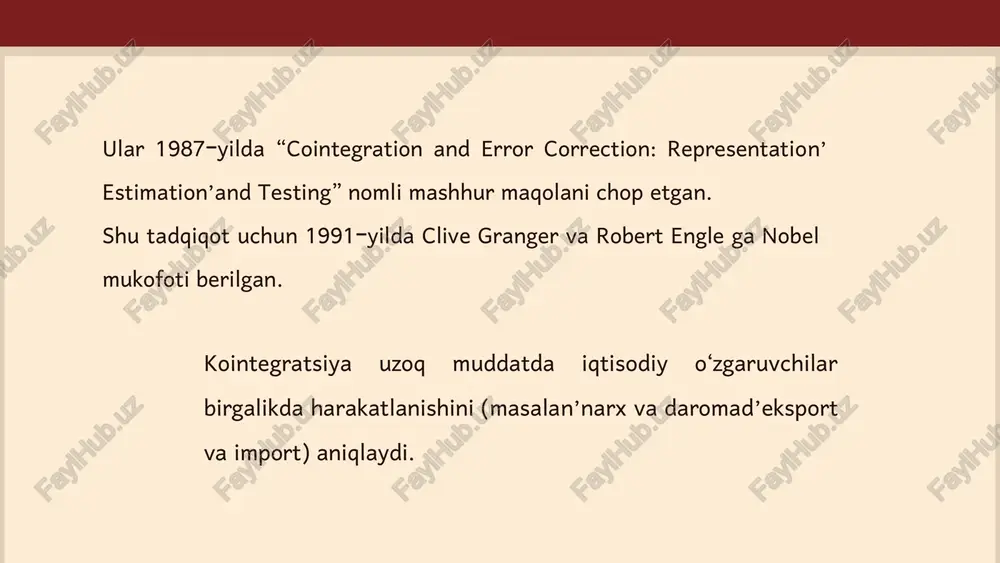 ishda qaytadi. β (dusd) ≈ 0.015 bo‘lishi: ya’ni qisqa muddatda usd/uzs dagi o‘zgarish cpi da o‘rtacha 0.015 birlik ta’sir ko‘rsatadi. model umumiy jihatdan mo‘’tadil bo‘lishi mumkin, lekin misol uchun ko‘rinish shunday bo‘ldi. image1.png