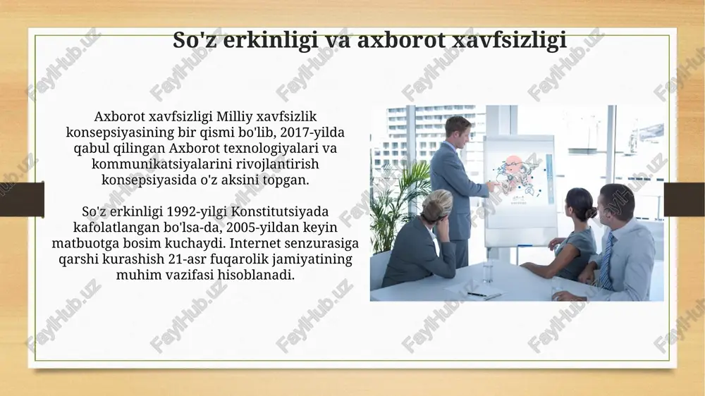 yashil” iqtisodiyotni rivojlantirish uchun xalqaro moliya institutlari bilan hamkorlik 2030-yilgacha qayta tiklanuvchi energiya ulushini 25% ga yetkazishni maqsad qilgan. o'zbek tilida innovatsion yondashuvlar raqamli davrda o'zbek tilini o'rgatishda mobil ilovalar va onlayn platformalar orqali interaktiv darslar yaratish, shu jumladan, 3d modellashtirish orqali so'zlarni vizual tarzda tushuntirish keng qo'llanilmoqda. o'zbek tilida yangi so'zlarni yaratishda xalqaro terminlarni o'zlashtirishning innovatsion usuli qo'llanilib, bunda so'z o'zaklariga -lash, -lanish kabi qo'shimchalar qo'shilib, 80% holatda tushunarli atamalar hosil qilinadi. yangiliklar tarqatish kanallari so'nggi tadqiqotlar shuni ko'rsatadiki, 60% o'zbekistonliklar yangiliklarni ijtimoiy tarmoqlar orqali, xususan facebook va instagram orqali bilib oladi, shu sababli bu usul dolzarbdir. 2023-yilda o‘zbekistonda raqamli televideniye 95% dan ortiq aholini qamrab oldi, bu esa yangiliklar tarqatishning asosiy kanaliga aylandi, shuningdek yangi imkoniyat yaratdi. e'tiboringiz uchun rahmat @taqdimot_robot image8.jpg image9.jpg image10.jpg image11.jpg image12.jpg image13.jpg image14.jpg image15.jpg image16.jpg image17.jpg image18.jpg image19.jpg image20.jpg image21.jpg image22.jpg image23.jpg image24.jpg image3.png image4.png