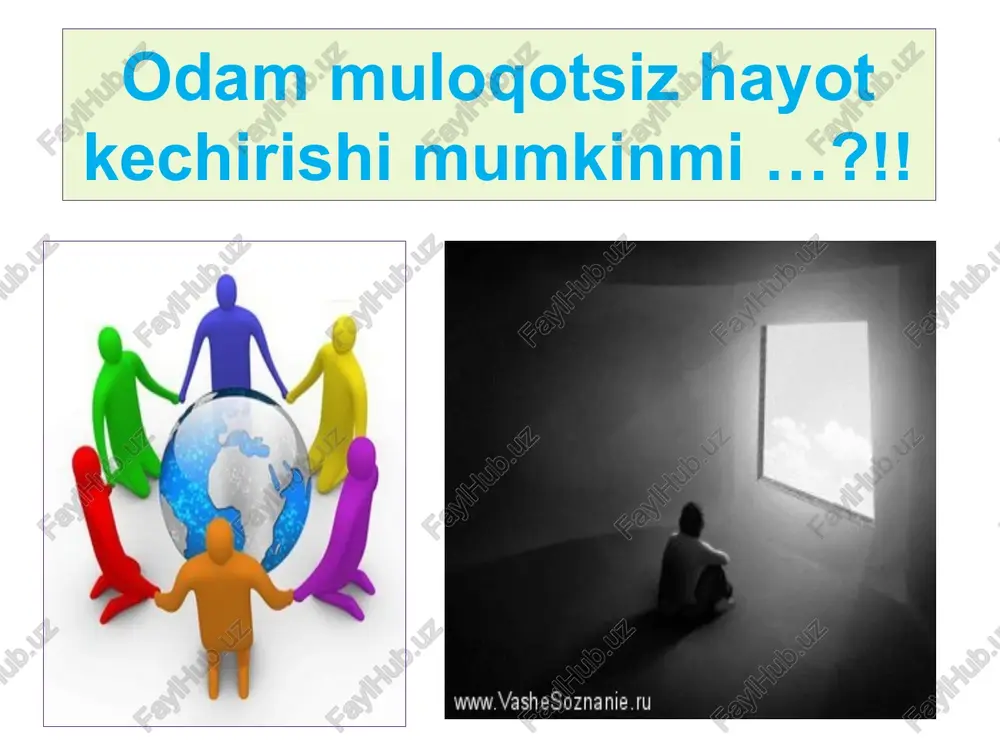 besh unsurdan iborat bo'lgan kommunikativ jarayonning modelini taklif etadi kim (axborot kim tomonidan uzatilmoqda) nima (qanday axborot uzatilmoqda) qanchalik samarali (axborot qanchalik samarali uzatildi) qanday (axborot qanday yo'l bilan uzatilmoqda) kimga (axborot kimga yo'naltirilmoqda) bu vositalar verbal kommunikatsiya – so'zni to'ldiradi, kuchaytiradi va ba'zan uning o'rnini bosadi. noverbal kommunikatsiya vositalari yuz ifodasi mimika ohang pauza poza (holat) ko'z yosh kulgu 22 imo-ishoralar insonning qo'l harakatlari bo'lib, u orqali insonning ichki holati, biror bir ob'ektga munosabati va tashqi olamga yo'nalganligi ifodalanadi mimika inson yuz harakatlarining bir qismi bo'lib, u orqali insonning o'ylari, xatti-harakatlari, tasavvurlari, xotirlashi, taajjubi va hokazolarda namoyon bo'ladi pantomimika inson tanasi yoki uning qismlari yordamida ifodalanadigan harakatlar tizimidir 23 kishining boshqalar undan nimani kutayotganini, nimani eshitishga va unda nimani ko'rishga tayyor ekanligini to'g'ri, aniq, xatosiz ko'chira olish qobiliyati takt deb ataladi 24 muloqotning psixologik vositalari verbal (nutq orqali) noverbal (nutqsiz) og’zaki nutq yozma nutq imo-ishora mimika pantomimika og'zaki nutq …