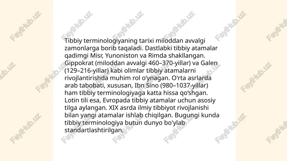 igini ko‘rsatadi. bu atamalar davolash jarayonlarini optimallashtirishda muhim ahamiyat kasb etadi. tibbiyotda lotin-yunon mifologiyalari mo'minov odilbek e'tiboringiz uchun raxmat! image1.png image2.png image3.png image4.png image5.jpg image6.jpg image7.png /docprops/thumbnail.jpeg