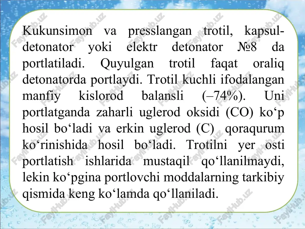 nitrobirikmali turiga mansub bir tarkibli portlochi moddalar - Page 4