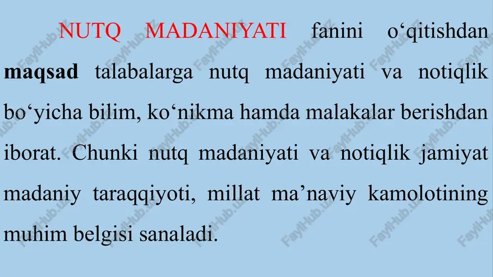 agi ruh va jism haqidagi izohlar tasdiqlaydi. muqaddas manbada ulug‘ tangri avvalo ruhni, so‘ngra jismni yaratganligi to‘g‘risidagi sharh keltirilgan. har qanday insonning haqiqiy go‘zalligi ruhiyatiga aloqadordir. nutq madaniyati va notiqlik talabalarga inson ruhiyati hamda ta’lim-tarbiya madaniyatiga tegishli bilimlarni berishi bilan boshqa fanlardan farqlanib turadi. nutqshunos (ritor) isokrat qayta ta’kidlaganidek “ritorika – vujudga emas, ruhga aloqador eng muhim masalalarni hal etish bilan shug‘ullanadi”. nutq madaniyati va notiqlik fan sifatida insonning ruhiy takomiliga xizmat qilishi lozim. ritorika ilmining vazifasi ayrim odamni biror fikrga ishontirish emas, balki barcha odamlarni (foydali va to‘g‘ri) fikrga qanday ishontirishning usullari, qoidalarini o‘rgatishdir. shu bois nutq madaniyati va notiqlik barcha (so‘zlovchi va tinglovchi) uchun o‘ta foydali soha hisoblanadi. notiqlik san’ati sarkardalik mahorati bilan barobar darajada ulug‘langan. mashhur notiq sitseron: «tarixda yo yaxshi harbiy sarkarda, yo yaxshi notiq bo‘lish kerak», deb ta’kidlagan. qadimgi grek va rim notiqlari aristotel, demosfen, sitseron, kvintilian kabilar ritorika va notiqlik san’atining o‘ziga xos maktablarini …