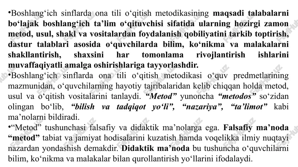 atni shakllantirishning psixologik konsepsiyasida mustaqil ishlarga shaxsning bilish faolligini oshiruvchi omil sifatida qaraladi. adabiyotlarning nazariy tahlili mustaqil ishlarga uch xil qarash mavjudligini ko‘rsatdi. ya’ni mustaqil ishlar ta’lim metodi, o‘quv faoliyatini tashkil etish shakli, o‘quvchilarning bilish faolligini oshiruvchi vosita sifatida talqin etiladi. bu borada milliy metodikada ham qat’iy xulosaga kelingan emas. “metodika” (yun. “metodike”) biror ishni bajarish, amalga oshirish, ado etish metodlarining, usullarining yig‘indisi yoki o‘qitish usullari haqidagi ta’limot - ta’lim berish metodlari, yo‘llari va vositalari haqidagi fandir. boshlang‘ich sinflarda til va adabiy ta’limini o‘qitish metodikasi boshlang‘ich ta’lim oldiga qo‘yilgan ta’lim va tarbiyaviy vazifalardan kelib chiqib, ona tili va adabiy ta’limni o‘rgatishning vazifalarini va mazmunini belgilaydi, ta’lim-tarbiya berish jarayonini tekshiradi, shu jarayonning qonuniyatlarini va ta’lim berish usullarining ilmiy asoslangan tizimini belgilaydi. ta’lim beruvchi mutaxassis didaktik jarayon, metod, usul, vosita, pedagogik omil, metodik omil, o‘quv materialini rejalashtirish istilohlarining ma’nolarini bilishi, farqlashi lozim. ta’limning samaradorligi ko‘p jihatdan o‘qituvchi tomonidan didaktik jarayonni to‘g‘ri tashkil …