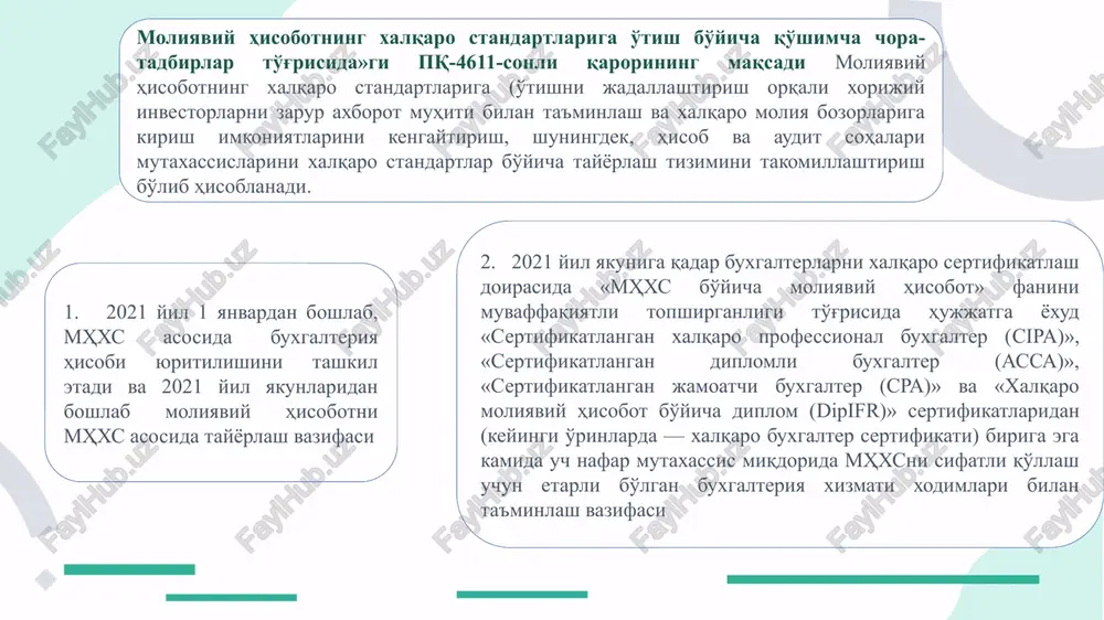 ning maqsadi moliyaviy hisobotdan foydalanuvchilar uchun hisobot beruvchi tashkilotning kelgusi sof pul mablag'lari kirimi bo'yicha istiqbolni baholashda va tashkilot rahbariyatining iqtisodiy resurslarni mas'uliyatli boshqarish bo'yicha faoliyatini baholashda foydali bo'ladigan hisobot beruvchi tashkilotning aktivlari, majburiyatlari, xususiy kapitali, daromadlari va xarajatlari to'g'risidagi moliyaviy ma'lumotni taqdim etishdan iboratdir. moliyaviy xolat moliyaviy natijalar pul oqimlari moliyaviy holat to'g'risidagi hisobot foyda yoki zarar va boshqa umumlashgan daromad to'g'risidagi hisobot xususiy kapitaldagi o'zgarishlar to'g'risidagi hisobot pul mablag'lari xarakati to'g'risidagi hisobot izohlar (moliyaviy holat to'g'risidagi hisobot) ko'rsatkichlar nomi satr izoh** 20__y. 20__y. aktivlar x x x uzoq muddatli aktivlar 100 x x x asosiy vositalar 110 foydalanish huquqidagi aktivlar 120 investitsiya ko'chmas mulki 130 nomoddiy aktivlar 140 uzoq muddatli biologik aktivlar 150 geologik qidiruv va baholash aktivlari 160 savdo va boshqa uzoq muddatli debitorlik qarzlar 170 ijara bo'yicha uzoq muddatli debitorlik qarzlar 180 xaridorlar bilan shartnomalar bo'yicha uzoq muddatli aktiv 190 kechiktirilgan soliq aktivlari 200 sho''ba tashkilotlarga …