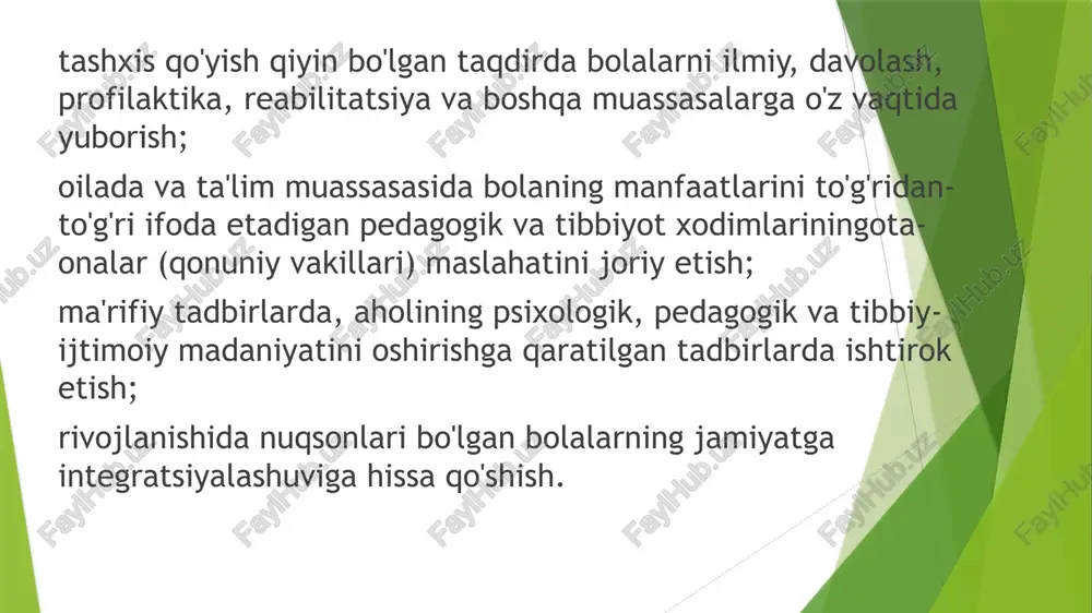 quv yurtidagi o'quv shakli yoki turidagi barcha o'zgarishlar bola rivojlanish kartasida qayd etiladi. tppk ishida ishtirok etadigan rais va mutaxassislarda sinovdan o‘tgan yoki tuzatish-diagnostika va tuzatish-rivojlantirish va boshqa maxsus tayyorgarlikdan o'tgan bolalar to'g'risidagi ma'lumotlarning maxfiyligi uchun javobgardir. tppkni tayyorlash va o‘tkazish. tppk rejali va rejadan tashqariga bo‘linadi. tppk rejali va rejadan tashqariga bo‘linadi. tppklarning chastotasi ta’lim muassasasining rivojlanishida nuqsonlari bo'lgan bolalarni har tomonlama ko'rikdan o'tkazishga bo'lgan haqiqiy so'rovi bilan belgilanadi, ammo har chorakda kamida bir marta rejalashtirilgan pmpklar psixologik, tibbiy va pedagogik diagnostika va tuzatish yordamiga muhtoj bo'lgan talabalarning tarkibi, soni va rivojlanish dinamikasini tahlil qilish uchun o'tkaziladi. rejalashtirilgan tadbirlar quyidagilarga qaratilgan: "xavfli guruh" bolalarini aniqlash jarayonini tahlil qilish, shuningdek uning miqdoriy va sifat tarkibi (axloq tuzatish (kompensatsion) ta'lim sinflaridagi o'quvchilar, maktabda nogironlik belgilari bo'lgan bolalar, sust va sust ishlaydigan bolalar); ushbu ta’lim sharoitida moslashishda qiyinchiliklarga uchragan o'quvchilarni psixologik, tibbiy va pedagogik qo'llab-quvvatlash usullarini aniqlash; shaxsiylashtirilgan tuzatish va rivojlanish dasturini …