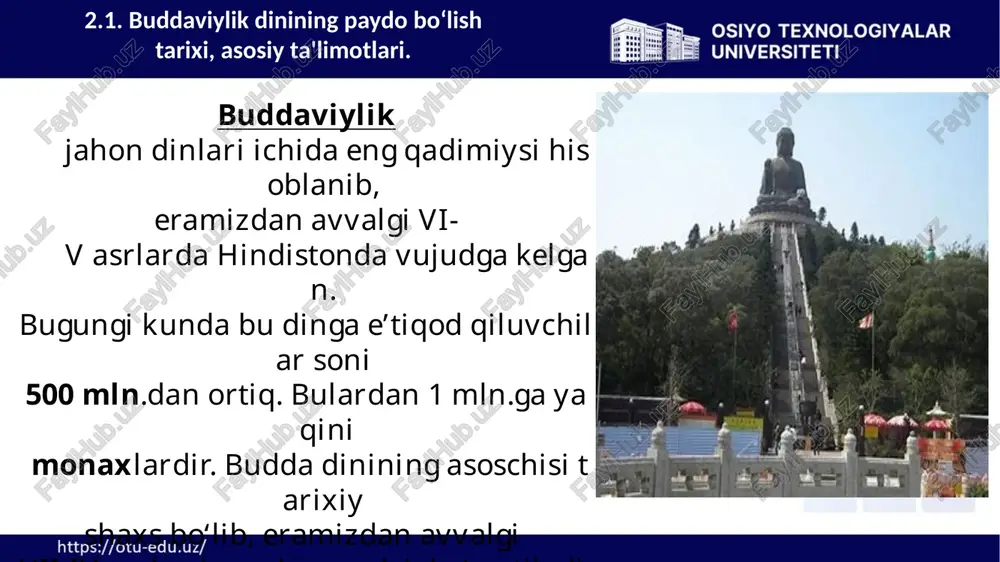 a mazlum elatlarning dini sifatida yakkaxudolik(monoteistik) shakldagi tarzda shakllangan. - iso masih (iisus xristos), bibliyaning xabar berishiga ko‘ra, xristianlik ta’limotining asoschisi bo‘lib, u rim imperiyasi tashkil topganining 747 yili falastinning nazaret qishlog‘ida bokira qiz maryamdan xudoning amri bilan dunyoga keldi. yangi eraning boshlanishi ham iso masihning dunyoga kelishi bilan bog‘liq. 2.2. xristianlikning paydo bo‘lishi, aqidalari, asosiy yo‘nalishlari, taʼlimotlari va manbalari. aqidalari, asosiy yo‘nalishlari, taʼlimotlari va manbalari - xristianlikning muqaddas diniy yozuvi – bibliyaning ikkinchi qismi – «yangi ahd» bo'lib, u eramizning i-ii asrlarda grek tilida yaratilgan. - 1 - qismi «eski ahd» deb atalib, u iudaizmning muqaddas yozuvi hisoblanadi. - «yangi ahd» 27 kitob (bob) dan tashkil topgan. uning tarkibiga 4 ta «injil» (yevangiliye, ya'ni xushxabar), havoriylarning (iso shogirdlari, xristianlikning dastlabki tartibotlari) amallari, 21 risola va ioanning «vahiynomasi» kiritilgan. - uch asos yoki «muqaddas uchlik» bo'lgan – ota-xudo, o'g'il-xudo va muqaddas ruhning o'zaro munosabatidir - o'g'il iso bayon qilingan tarjimai …