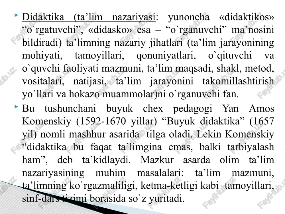 ning eng muxim elementlarini avloddan-avlodga yetkazish. ratsionalistik (bixevioristik) paradigma (p.blum, r.ganye, b.skinner va boshkalar). ratsionalistik paradigma diqqat markazida talim mazmuni emas, balki o’quvchilar tomonidan turli bilimlarni o’zlashtirilishini taminlovchi samarali usullari yotadi. talimning ratsionalistik modeli asosini b.skinerning ijtimoiy injeneriya bixevioristik (inglizcha behavior – xulki) konsepsiyasi tashkil kiladi. maktabning maqsadi – o’quvchilarda g’arb madaniyati ijtimoiy qoidalari, talablari va ko’zlagan maqsadlariga mos keladigan moslashtiruvchi “xulqiy repertuar”ni shakllantirishdir. shu bilan bir vaqtda, “xulqi” atamasi bilan “insonga xos xamma tasirlanishlar – uning fikrlari, sezgi va xarakatlari” ifodalanadi (r.tayler). gumanistik (fenomenologik) paradigmaga ko’ra (a.maslou, a.kombs, k.rodjers, l.s.vugodskiy va boshqalar) talim oluvchi erkin shaxs, ijtimoiy munosabatlar subyekti sifatida o’ziga xos rivojlanish imkoniyatlariga ega. ular bolani rivojlantirish maqsadida uni shaxslararo munosabatlar jarayoniga yo’naltiradi. talimning fenomenologik (fenomen yunoncha «phainomenon» – xisoblangan, yani, mashxur, aloxida nodir odam) modeli o’quvchilarning individual-psixologik xususiyatlarini xisobga olib, ularning talab va qiziqishlariga xurmat bilan munosabatda bo’lishni ko’zda tutadi. ezoterik paradigma (yunoncha «esoterikos» ichki, sirli, yashirin, …